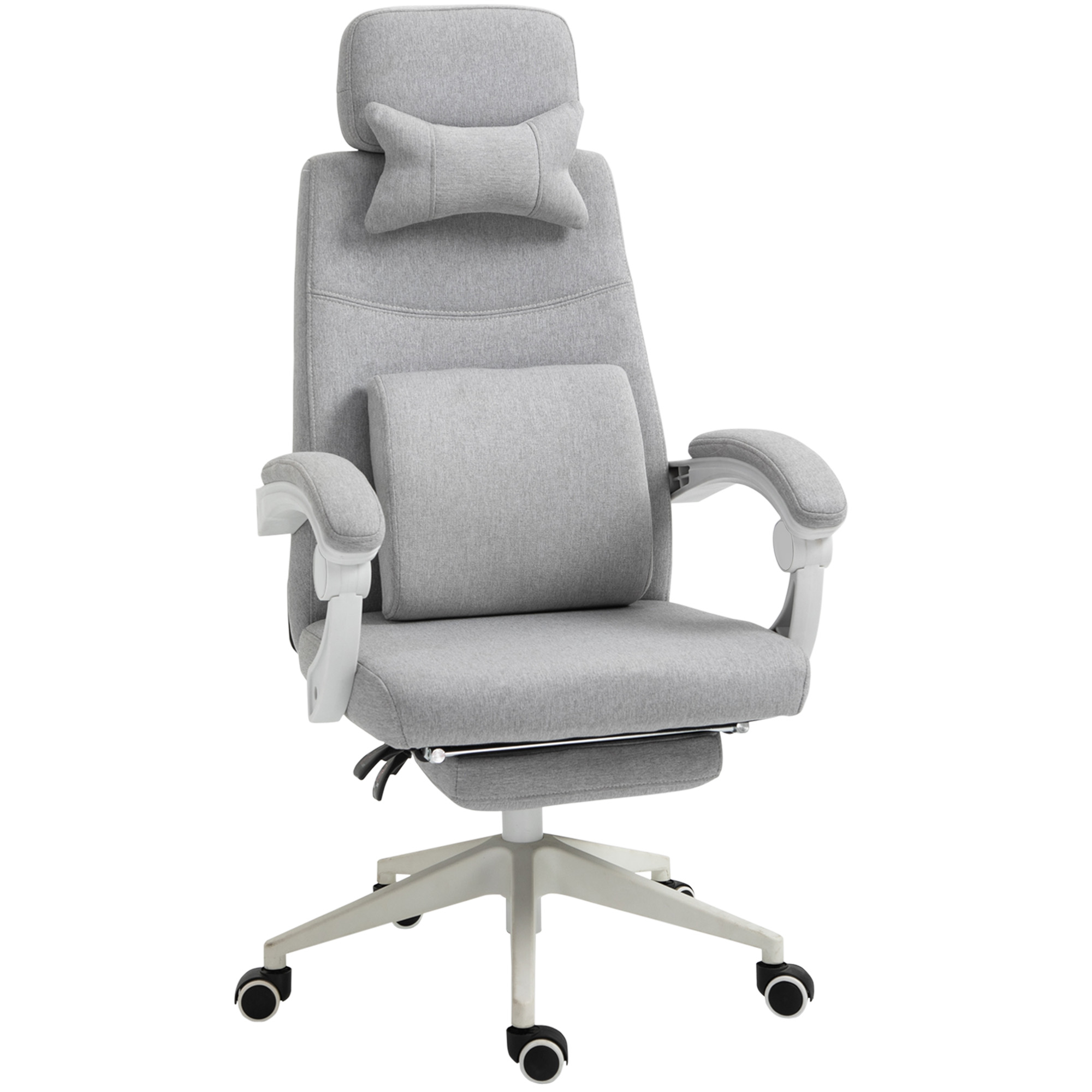 Toimistotuoli, ergonominen työtuoli niskatuella, ristiselän tuki, korkeussäädettävä pelituoli jalkatuella, korkea selkänoja, harmaa 62 x 68 x 117-127 cm