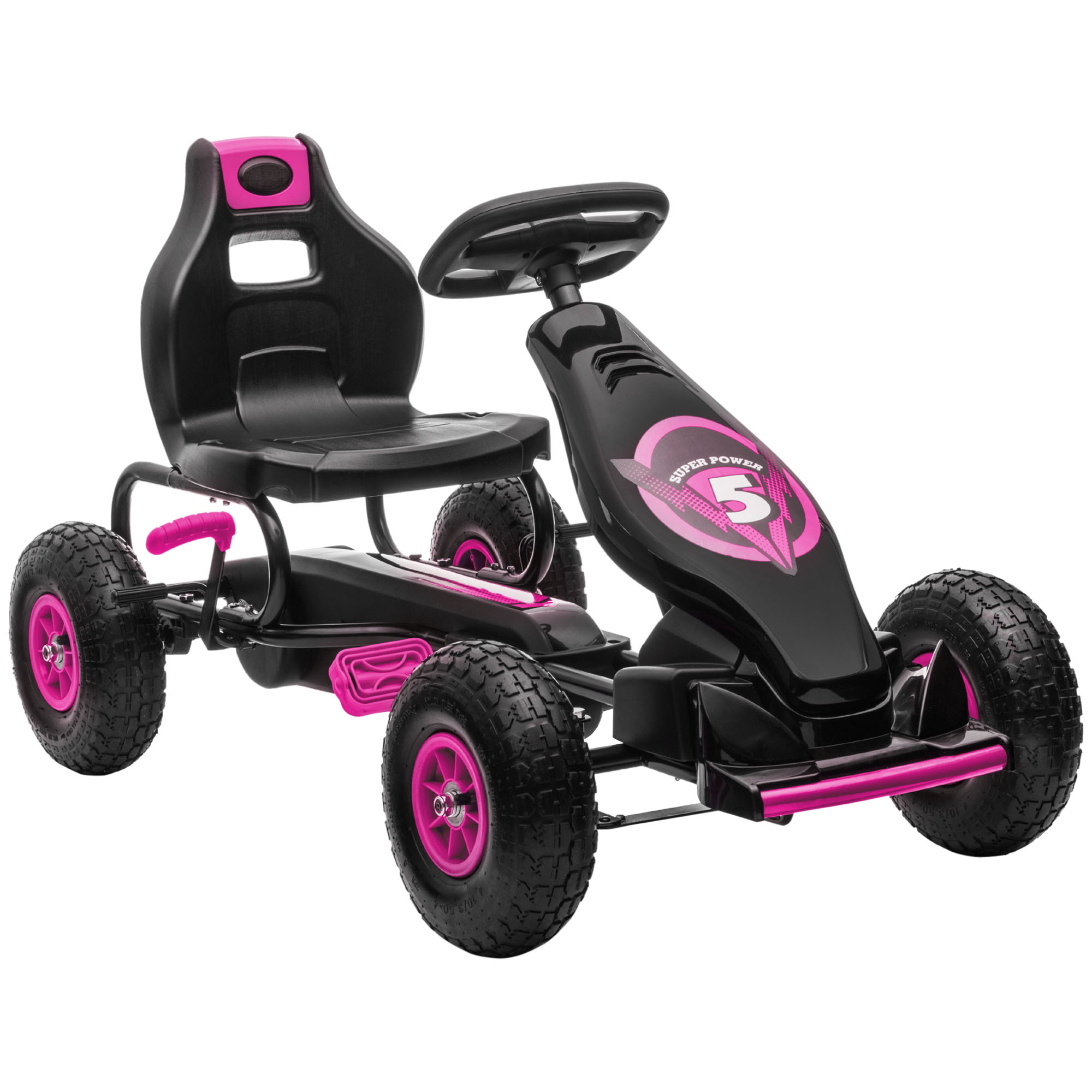 Lasten kartingauto, polkimilla, säädettävällä istuimella, sisä- ja ulkokäyttöön, 5-vuotiaille alkaen, pinkki+musta, 121 x 58 x 61 cm