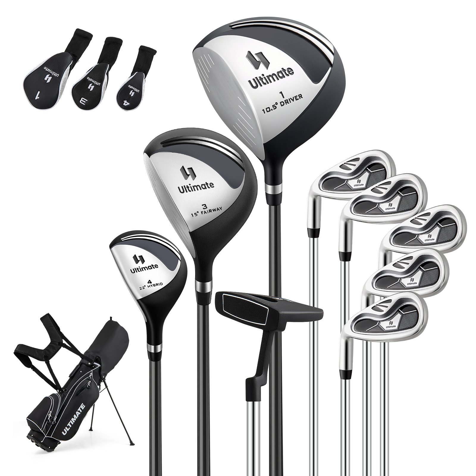 Miesten vasenkätisille tarkoitettu golfmaila- ja bägisetti, kannettava ja kevyt golfsäkki - musta