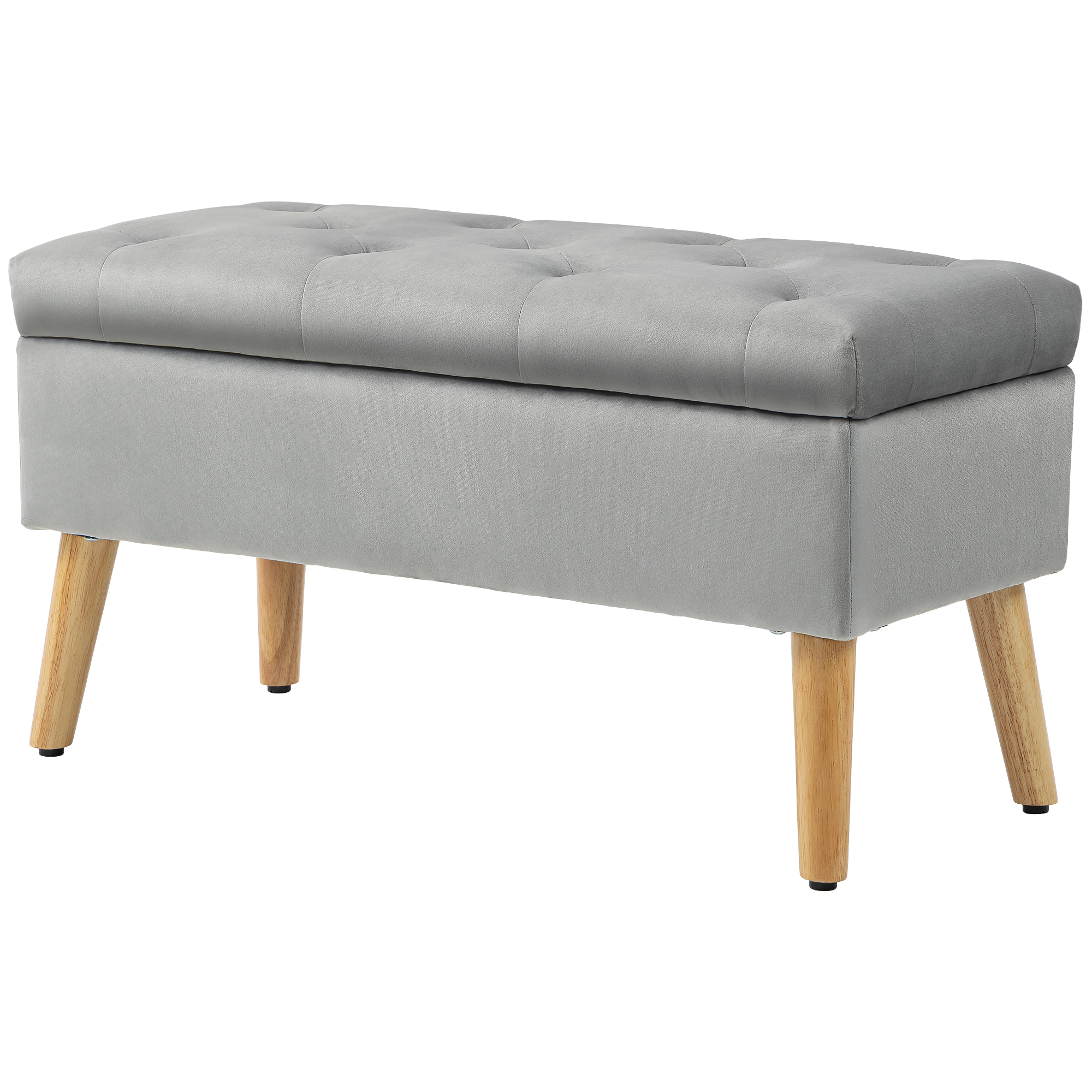 Verhoiltu penkki säilytystilalla, samettijäljitelmäinen kangaspäällinen, puiset jalat, olohuoneeseen, makuuhuoneeseen, eteiseen, 80 x 35 x 42 cm, harmaa