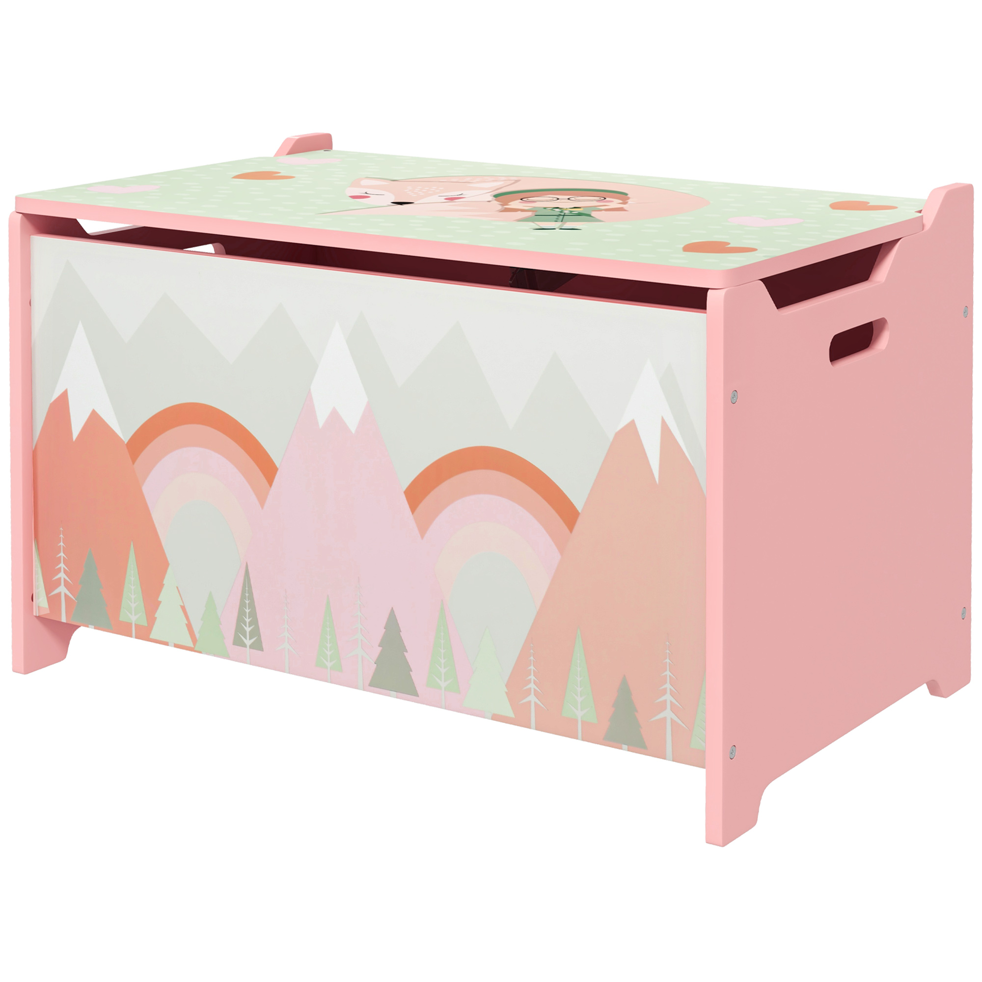 Ruumikast mänguasjakast kaane turvaliigendiga armsa looma kujundusega 60 x 37 x 39 cm roosa
