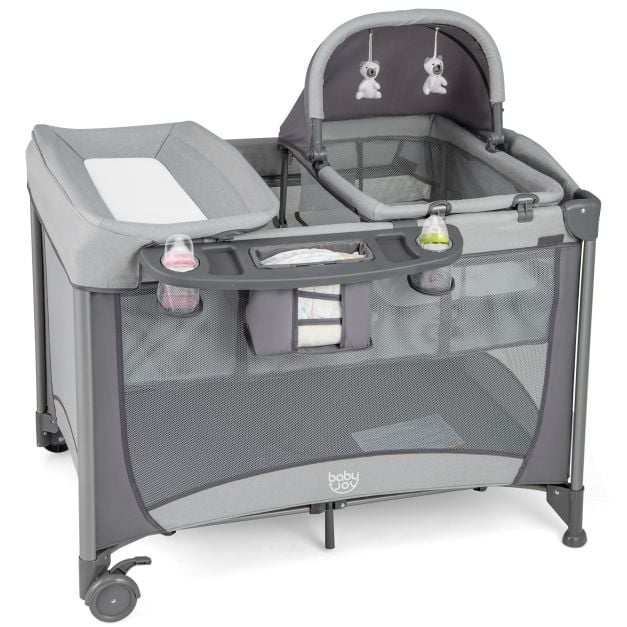 5-in-1 kokoontaitettava vauvansänky, harmaa