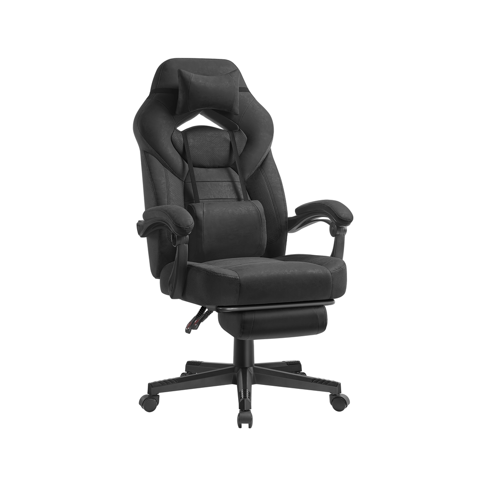 Ergonominen työtuoli jalkatuella, musta
