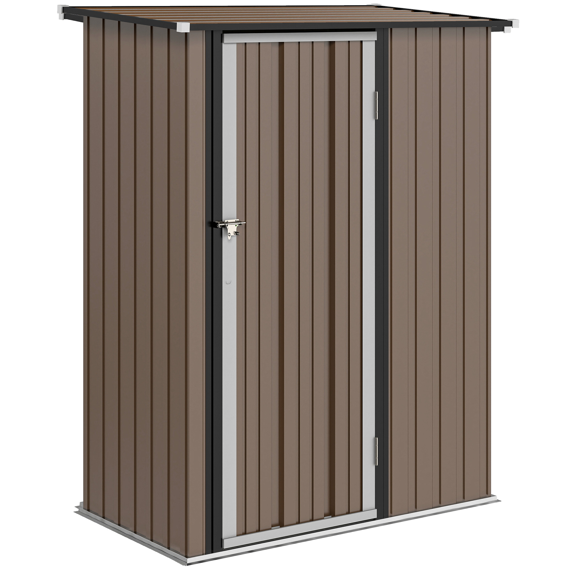 Aiamaja 1 07 m² kaldkatusega 142 x 86 x 189 cm tööriistakuur lukustatava uksega aiamaja terasest pruun