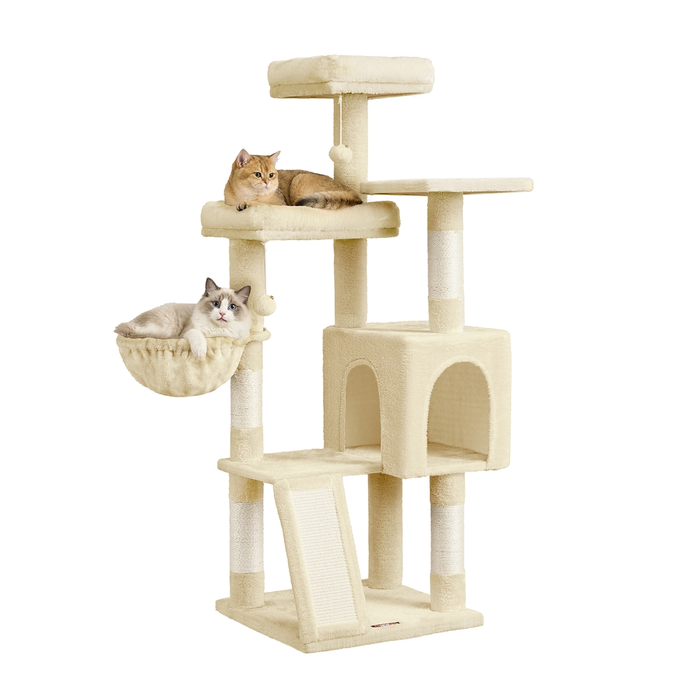 Kissapuu 136 cm korkea, 3 alustaa beige