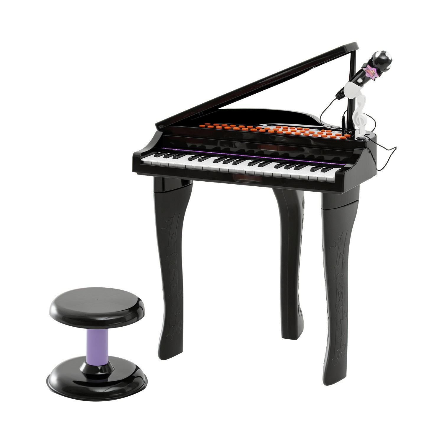 Lasten kosketinsoitin 37 näppäimellä, piano jakkara mikrofonilla, LED-oppimistila, äänitystoiminto, pianosoitin 3-6-vuotiaille lapsille, musta