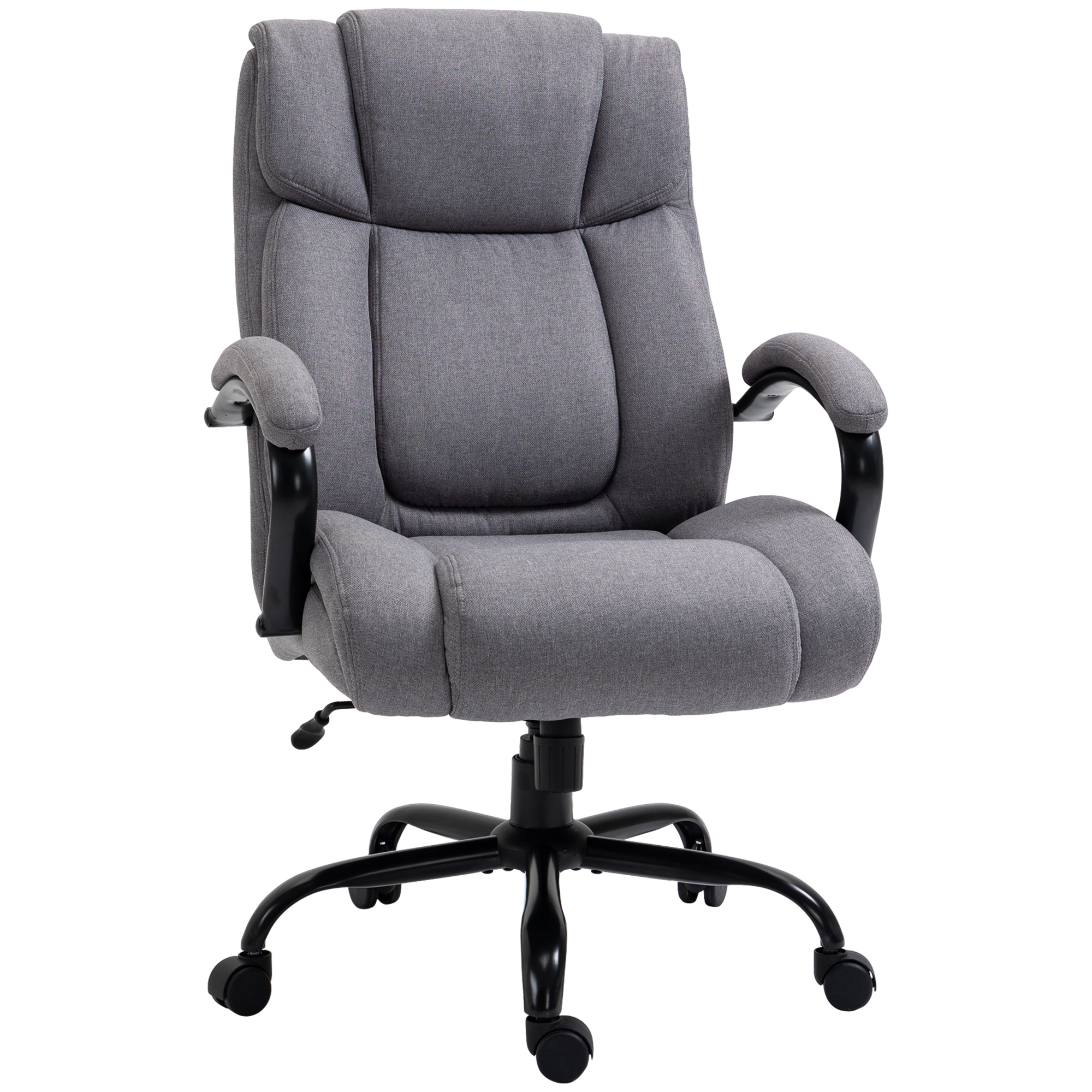 Toimistotuoli, ergonominen johtajantuoli, kantavuus jopa 220 kg, verhoiltu työtuoli käsinojilla, leveä istuin, korkeussäädettävä pyörivä tuoli keinutoiminnolla, pellavajäljitelmä, vaaleanharmaa