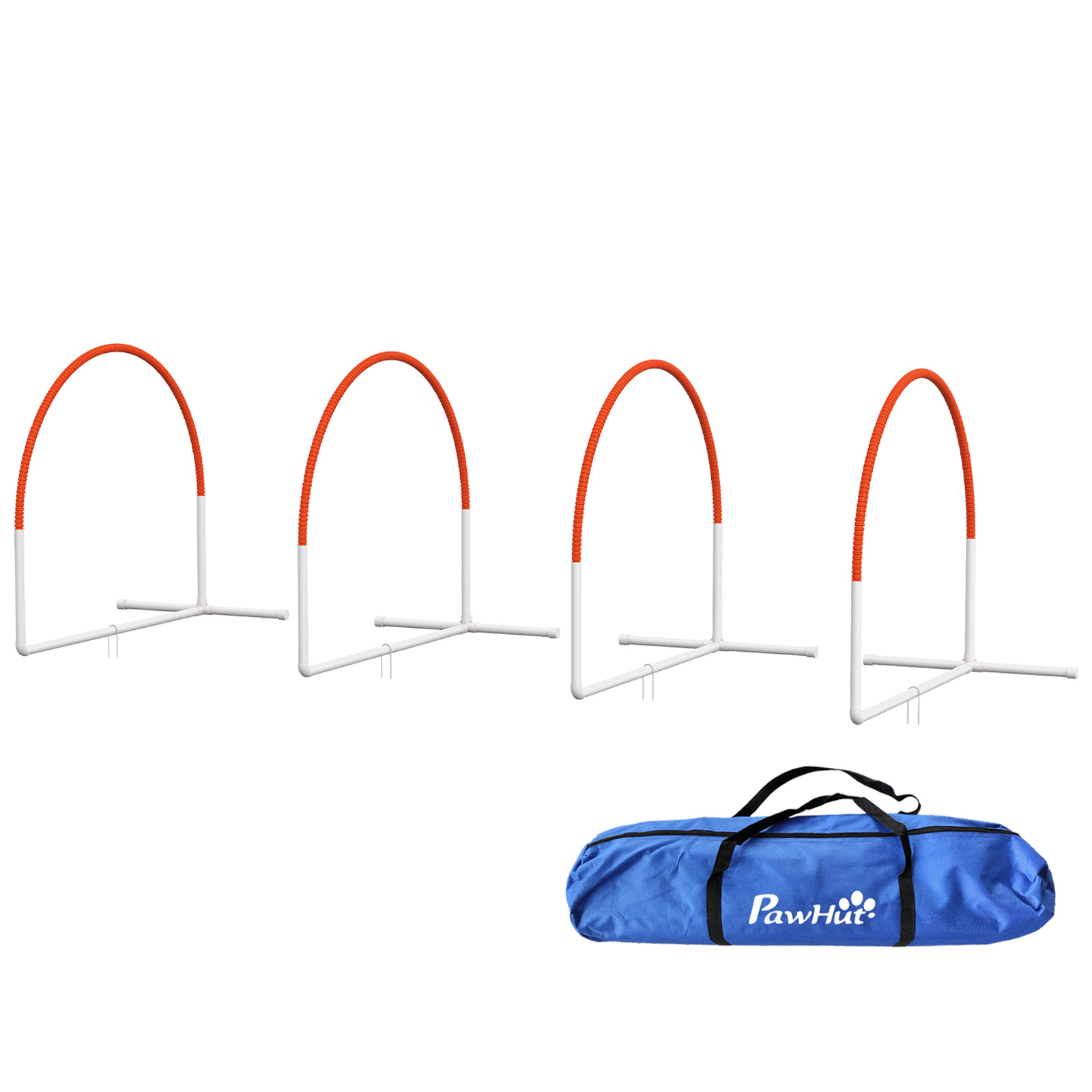 PawHut agilitykomplekt koertele 4-osaline kandes kotiga plastist 89x69x99 cm valge+oranž