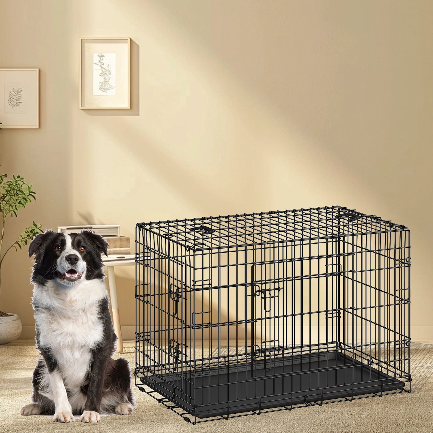 Koiran häkki, taitettava, ovilla (122 x 74,5 x 80,5 cm)