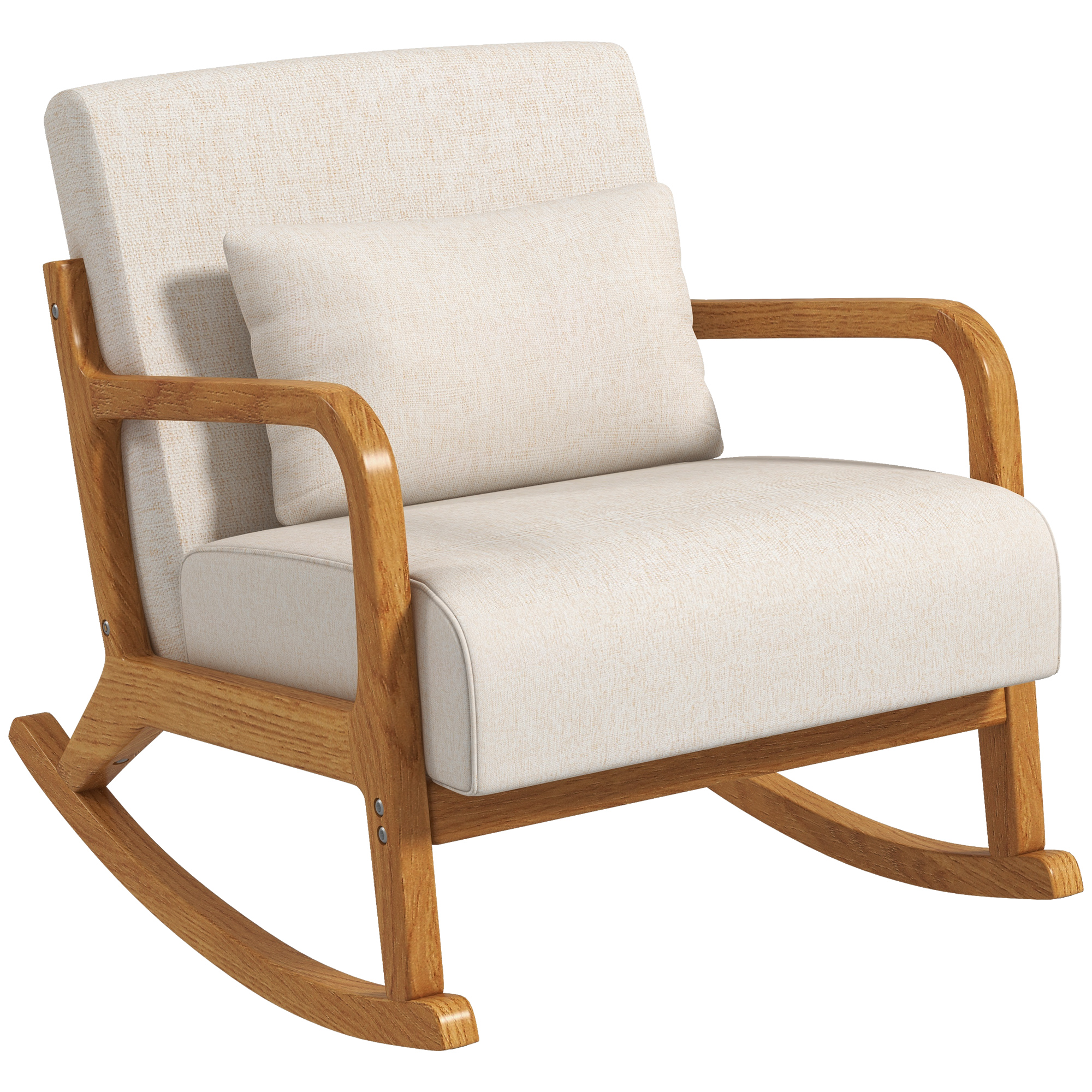Retrotyylinen keinutuoli, kumipuuta, 64,5 cm x 92 cm x 81,5 cm, beige + ruskea