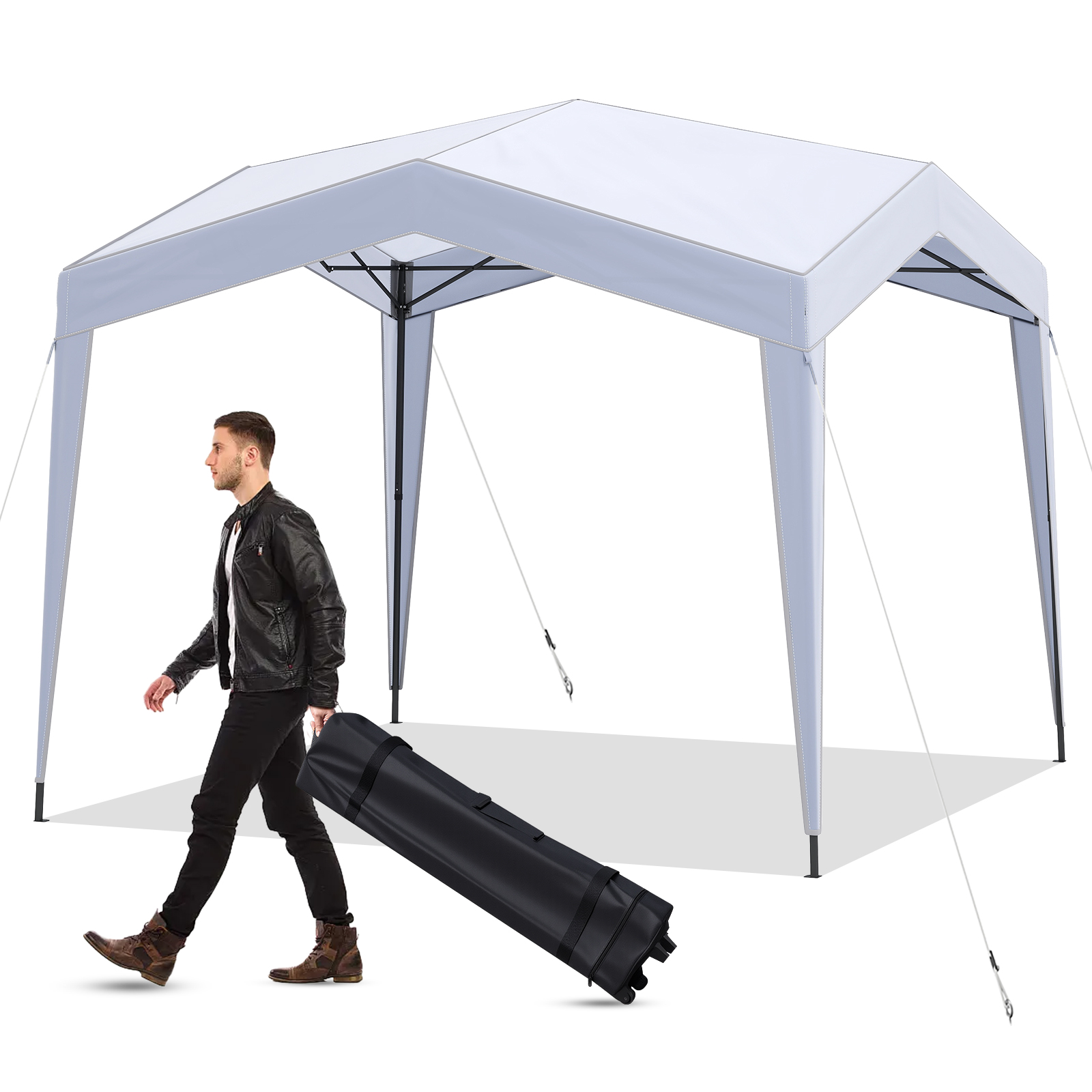 Ratastega transpordikoti, vaiade ja pingutusköitega ilmastikukindel pop-up aiatelk ning talvekindel aia-paviljon (3 x 3 m), valge