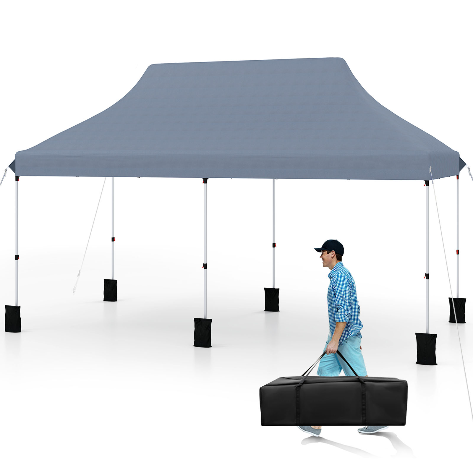 305 cm x 610 cm pop-up-katosteltta, kokoontaitettava, kannettava ulkohuvimaja kantolaukulla - harmaa