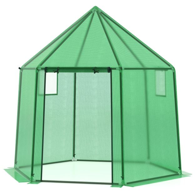 198 cm x 171 cm x 189 cm minikokoinen kasvihuone, kannettava, lämmin ulkotiloihin tarkoitettu talo talveksi, PE-suojalla - vihreä