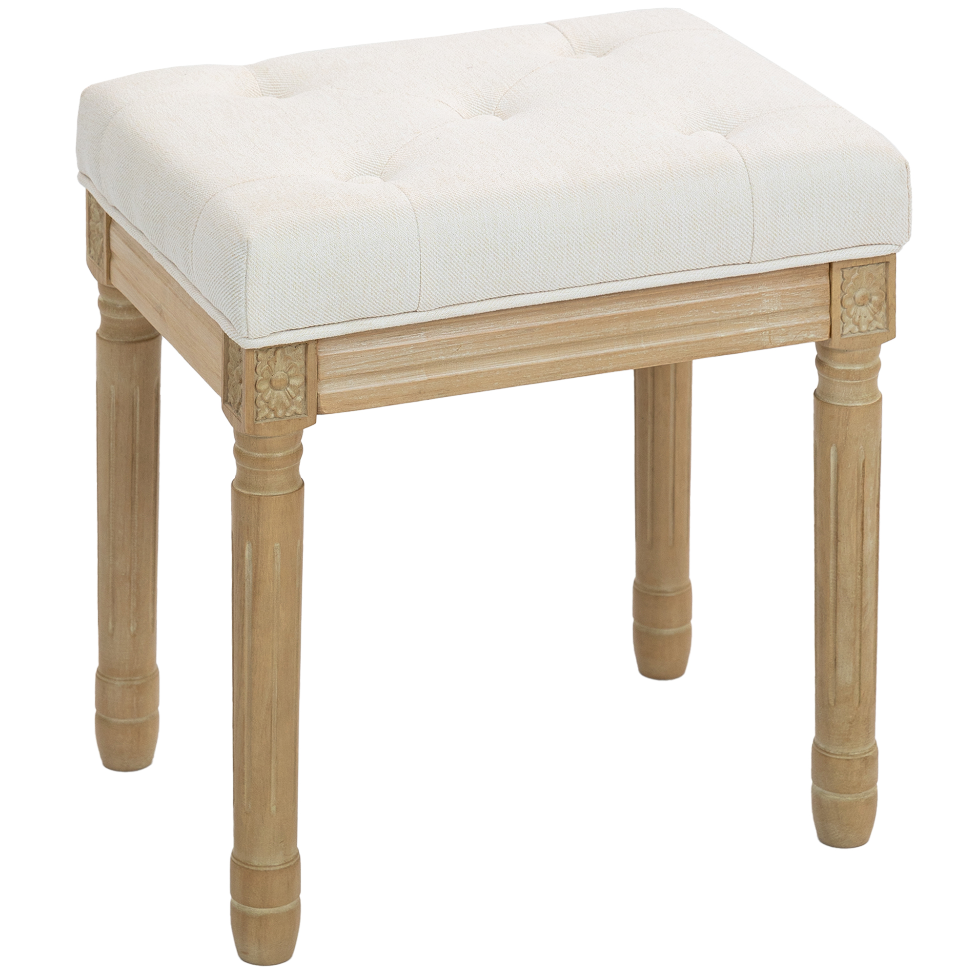 Pellavarahi, verhoiltu penkki, rahi pehmustetulla istuimella, puiset jalat, 42 x 32 x 46,5 cm, beige