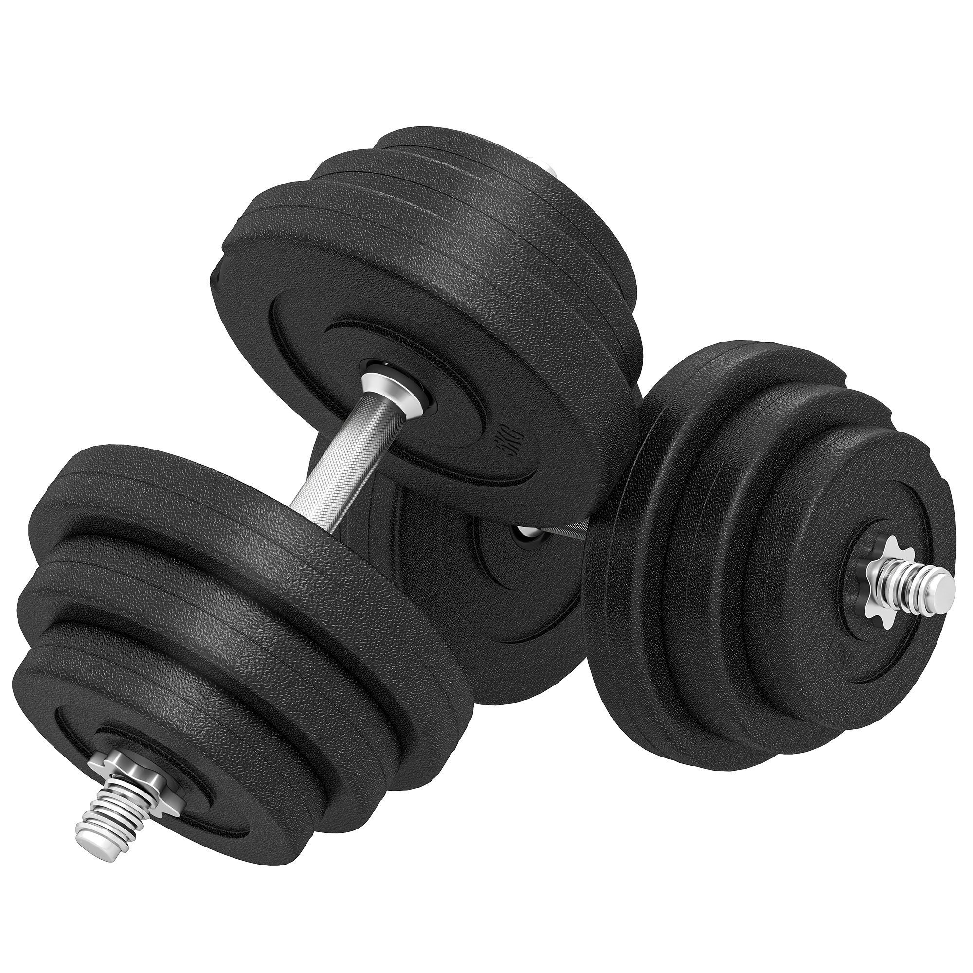 Käsipainosetti 40 kg, 2 metallikahvaa, 12 painolevyä, lattiaystävällinen, musta