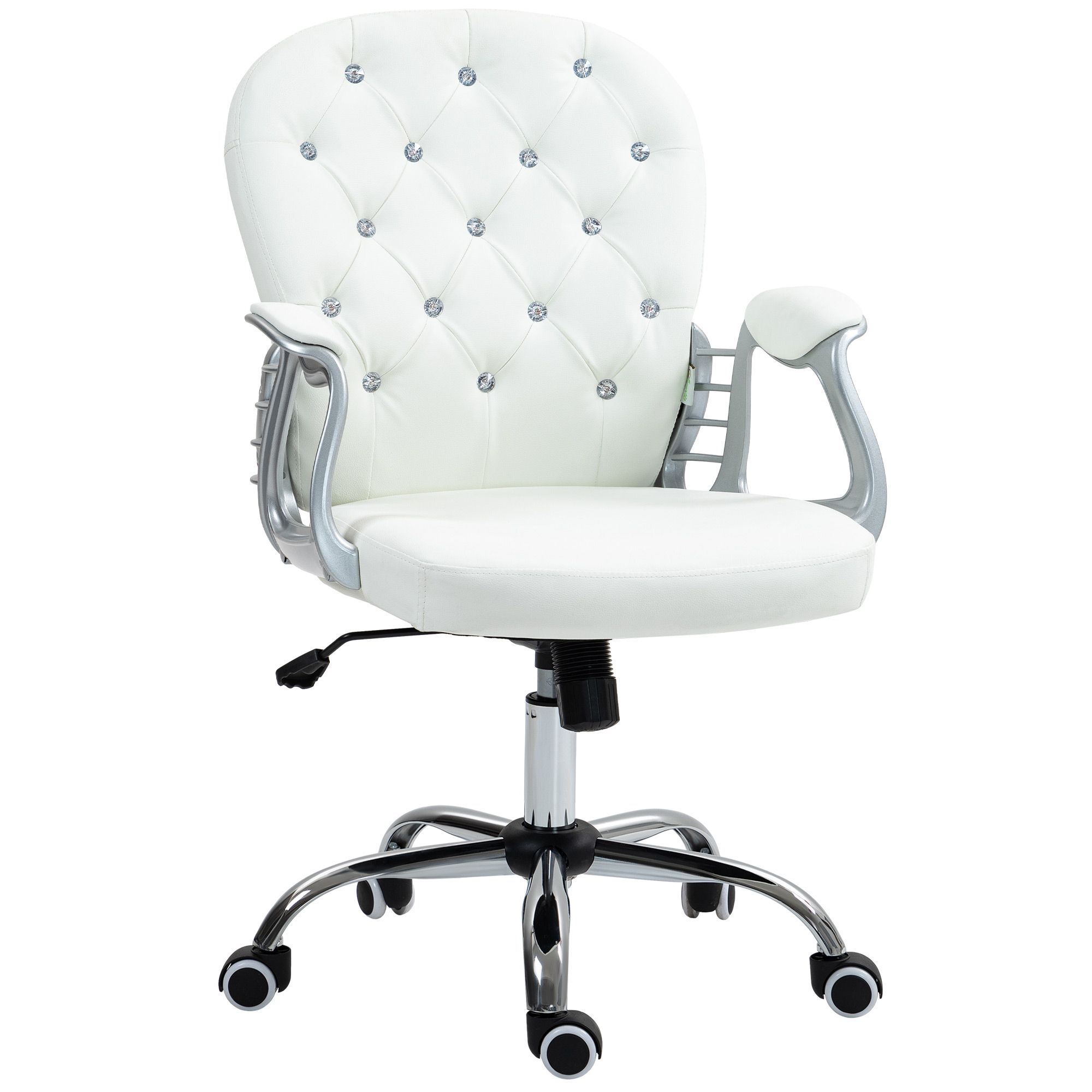 Toimistotuoli, ergonominen työtuoli käsinojilla, pehmustettu selkänoja, valkoinen