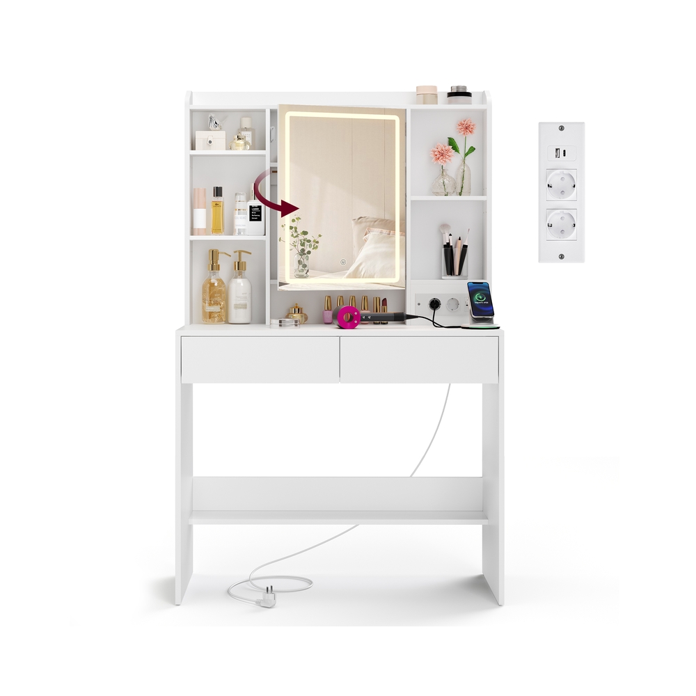 Kailyn Collection - Pesupöytä himmennettävä LED - peilillä, 2 laatikkoa, valkoinen