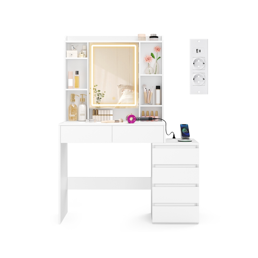 Kailyn Collection - Tualettlaud LED-peegli ja pikendusjuhtmega 40 x 105 x 145 cm pilvevalge