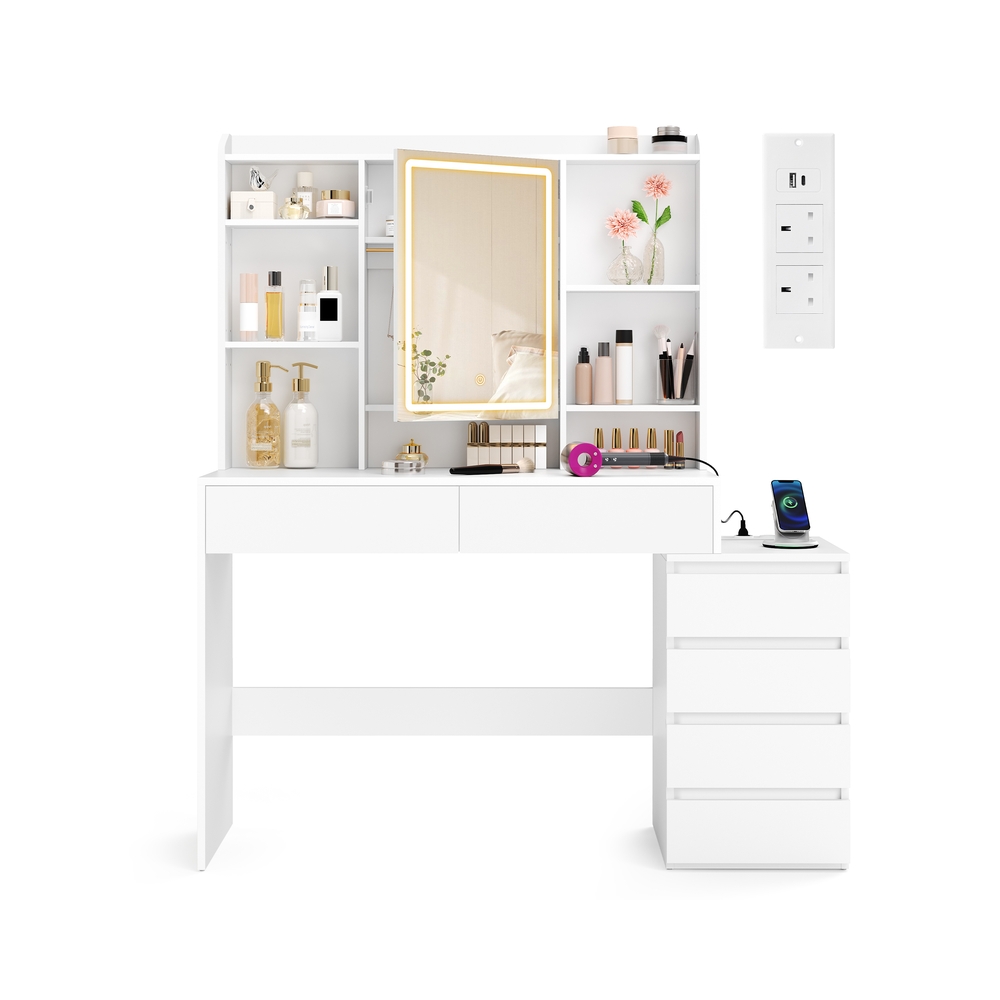 Kailyn Collection - Tualettlaud LED-peegli ja pikendusjuhtmega 40 x 124 7 x 145 cm pilvevalge
