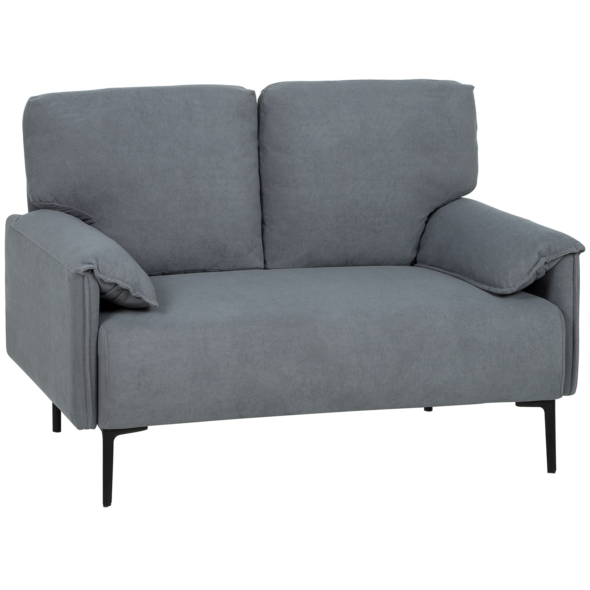 2-istuttava sohva, paksut tyynyt, samettipäällinen, verhoiltu sohva, musta