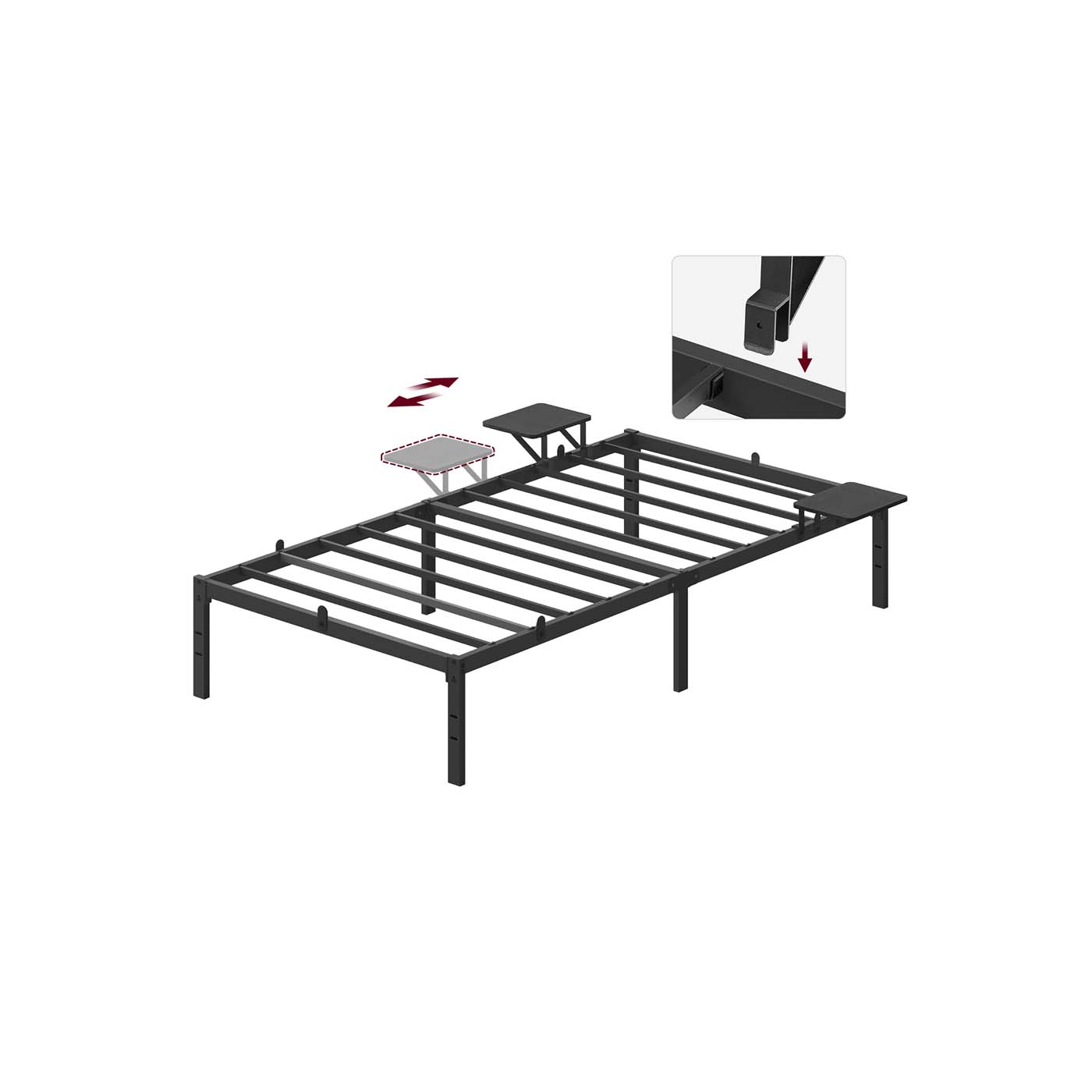 Kahekohalise voodi raam metallist voodiraam koos hoiustamisriiulitega sobib 140 x 190 cm madratsile
