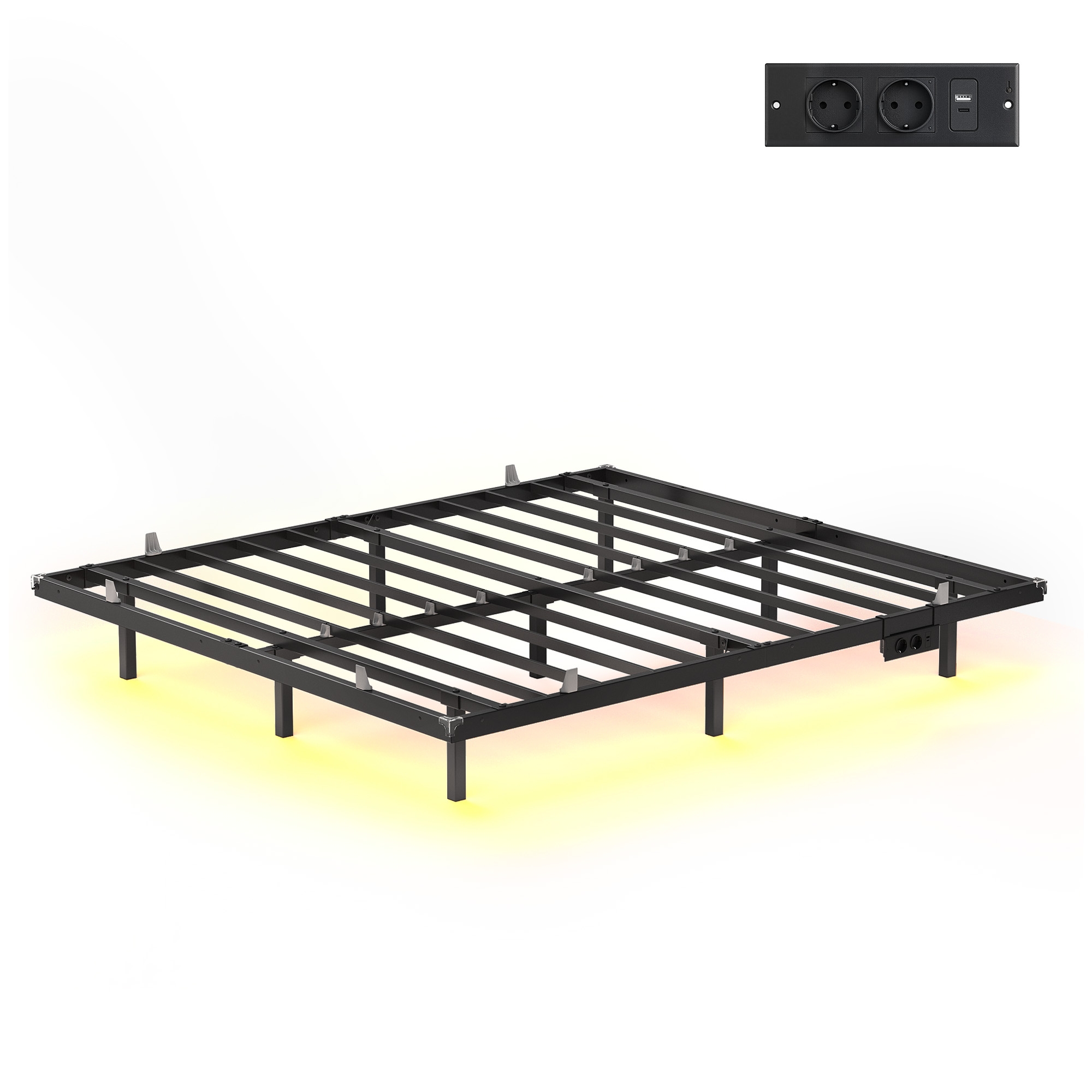 LED-valgustusega metallist voodiraam "hõljuva" disainiga voodi 180 x 200 cm