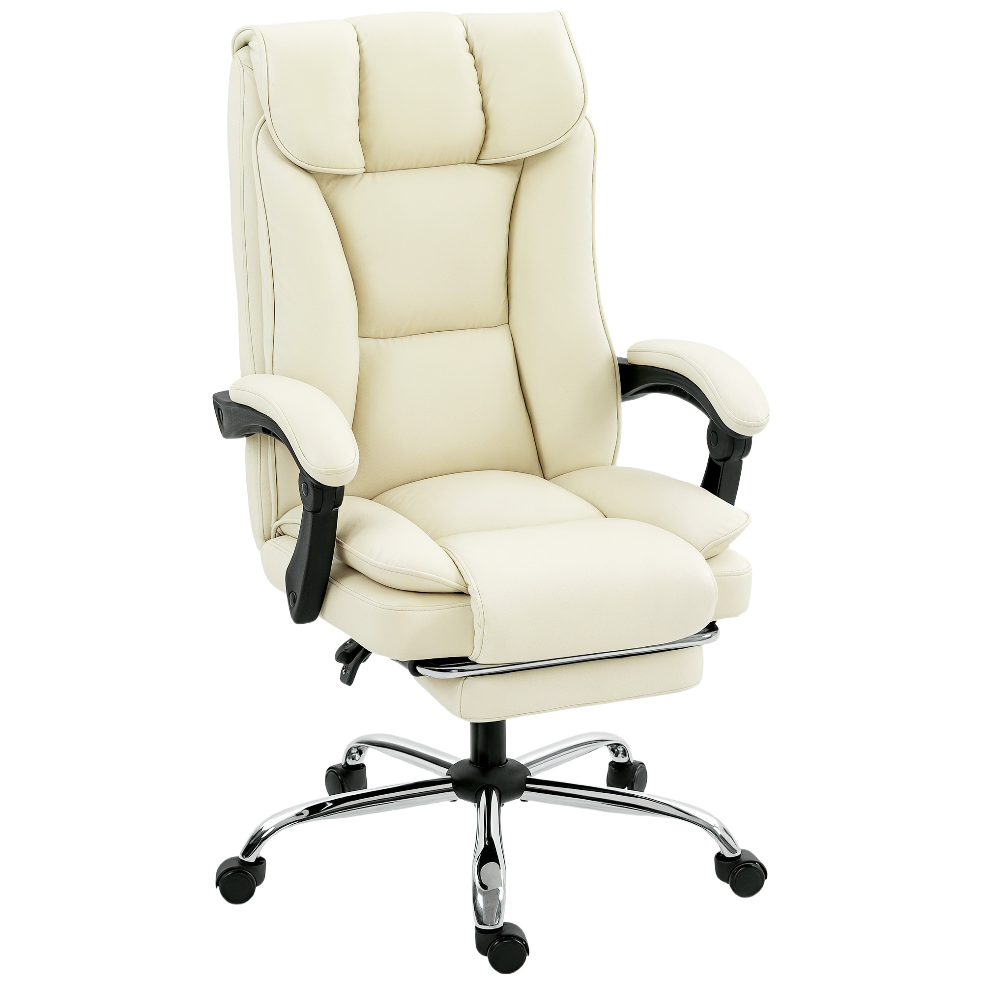 Ergonominen työtuoli jalkatuella, keinonahkaverhoilu, pyörät, kääntyvä, metalli, beige+musta