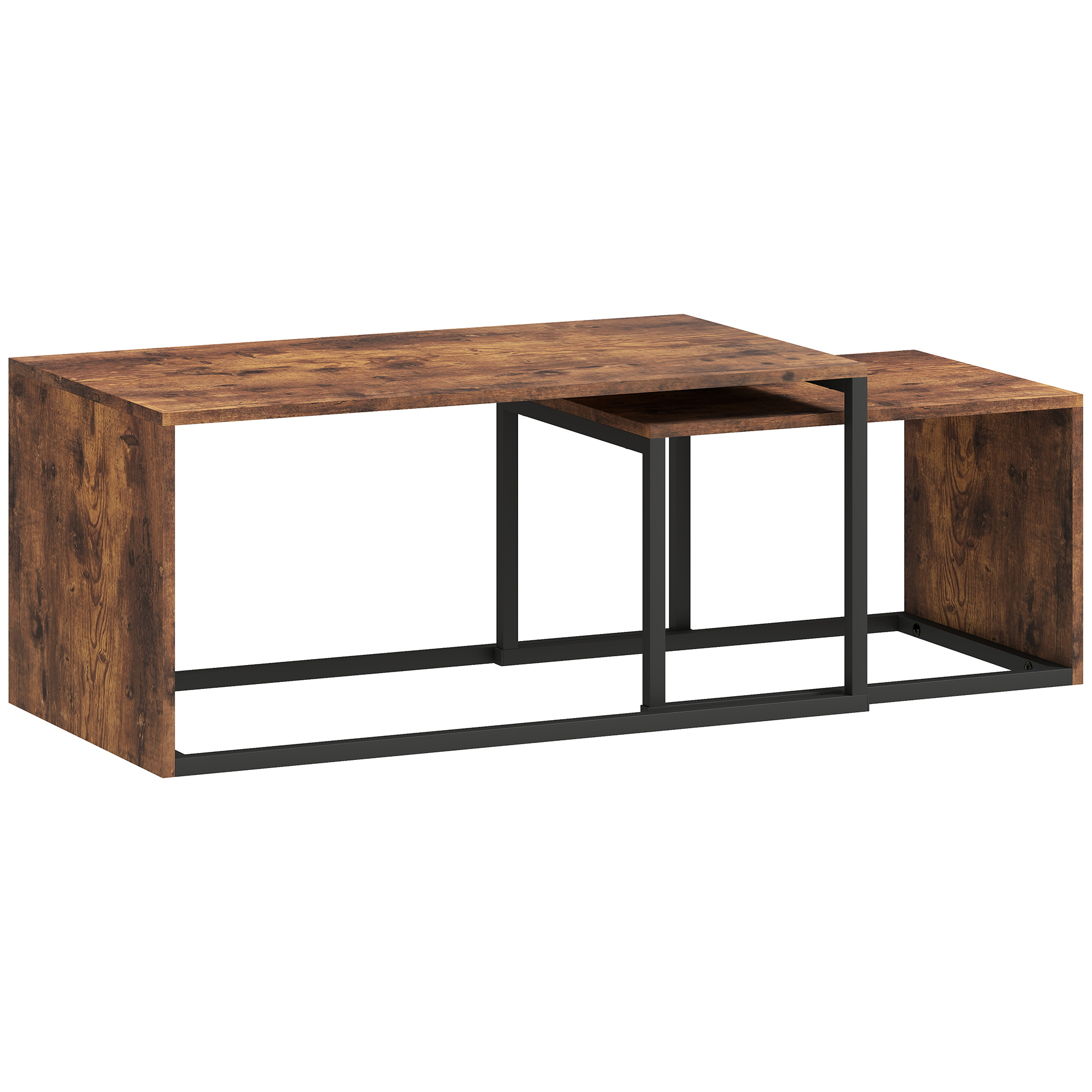 2 sohvapöytää, sivupöytää, lastulevyä, metallia, 90 x 48 x 42 cm/59 x 42 x 36 cm, musta+ruskea