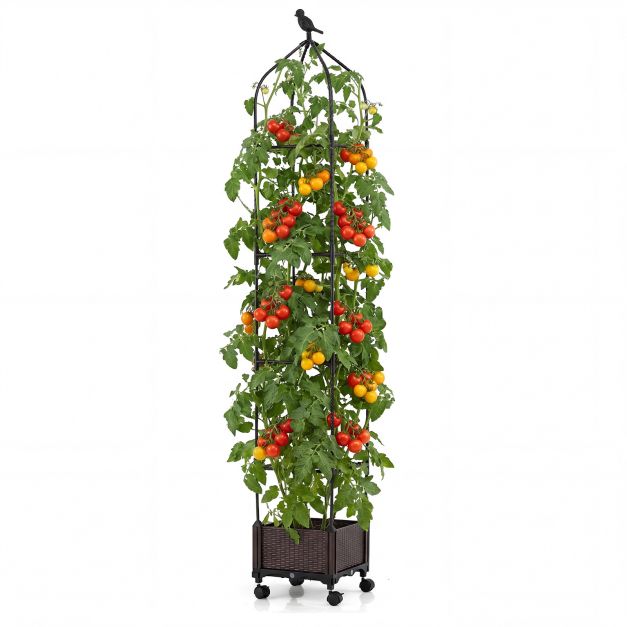 Korotettu puutarhapenkki, istutuslaatikko obeliskisäleiköllä, 200 cm - musta