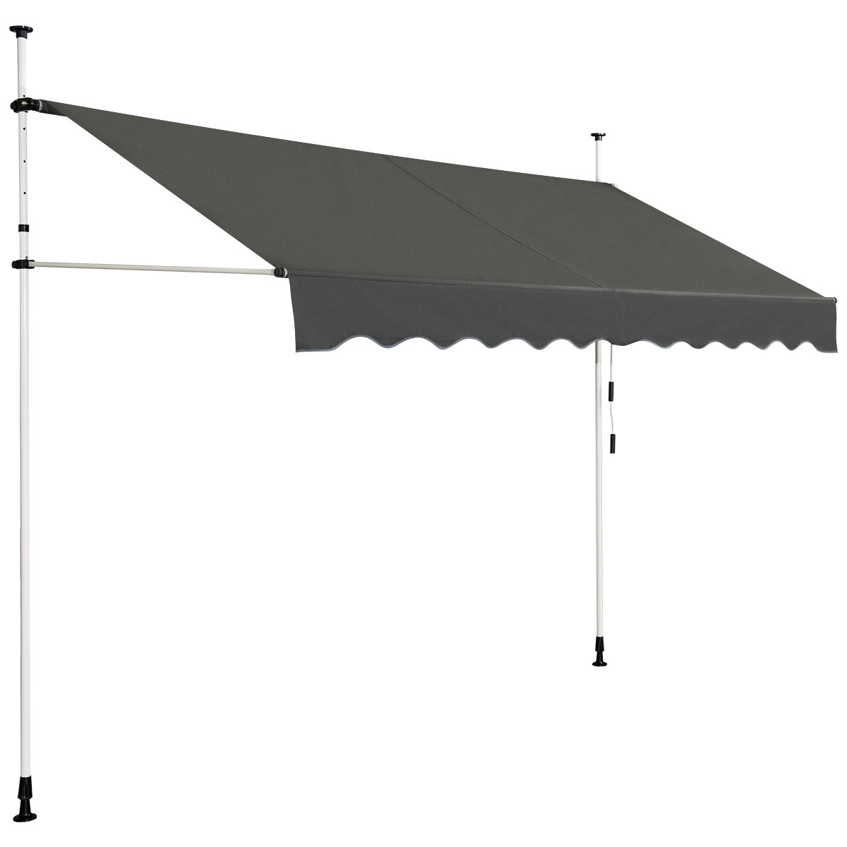 Terassimarkiisi teleskooppitangoilla ja kammen (300 x 120 cm, vedenpitävä ja UV-suojattu), harmaa