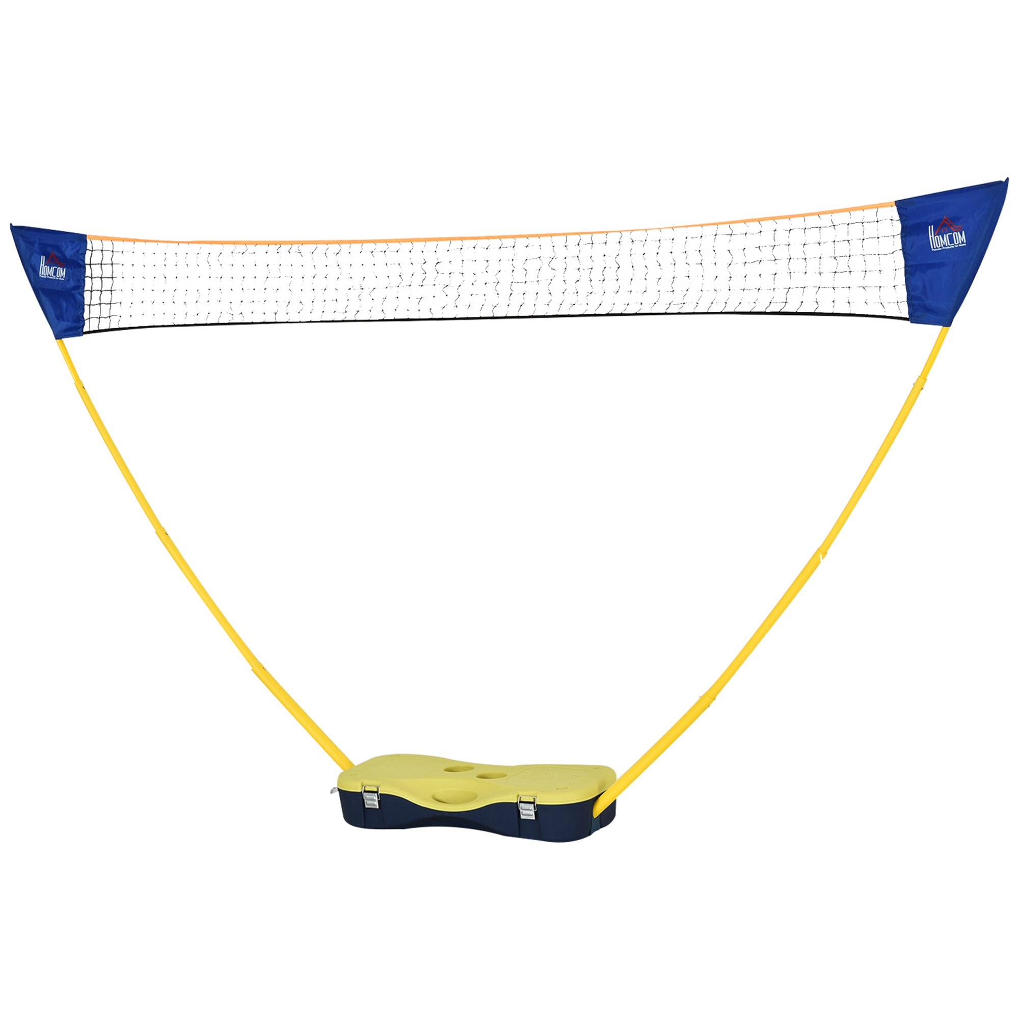 Sulkapalloverkko, kannettava verkkoteline, sulkapallosetti 4 mailalla, ulkoliikuntaan, 286 x 33 x 157 cm, keltainen+sininen
