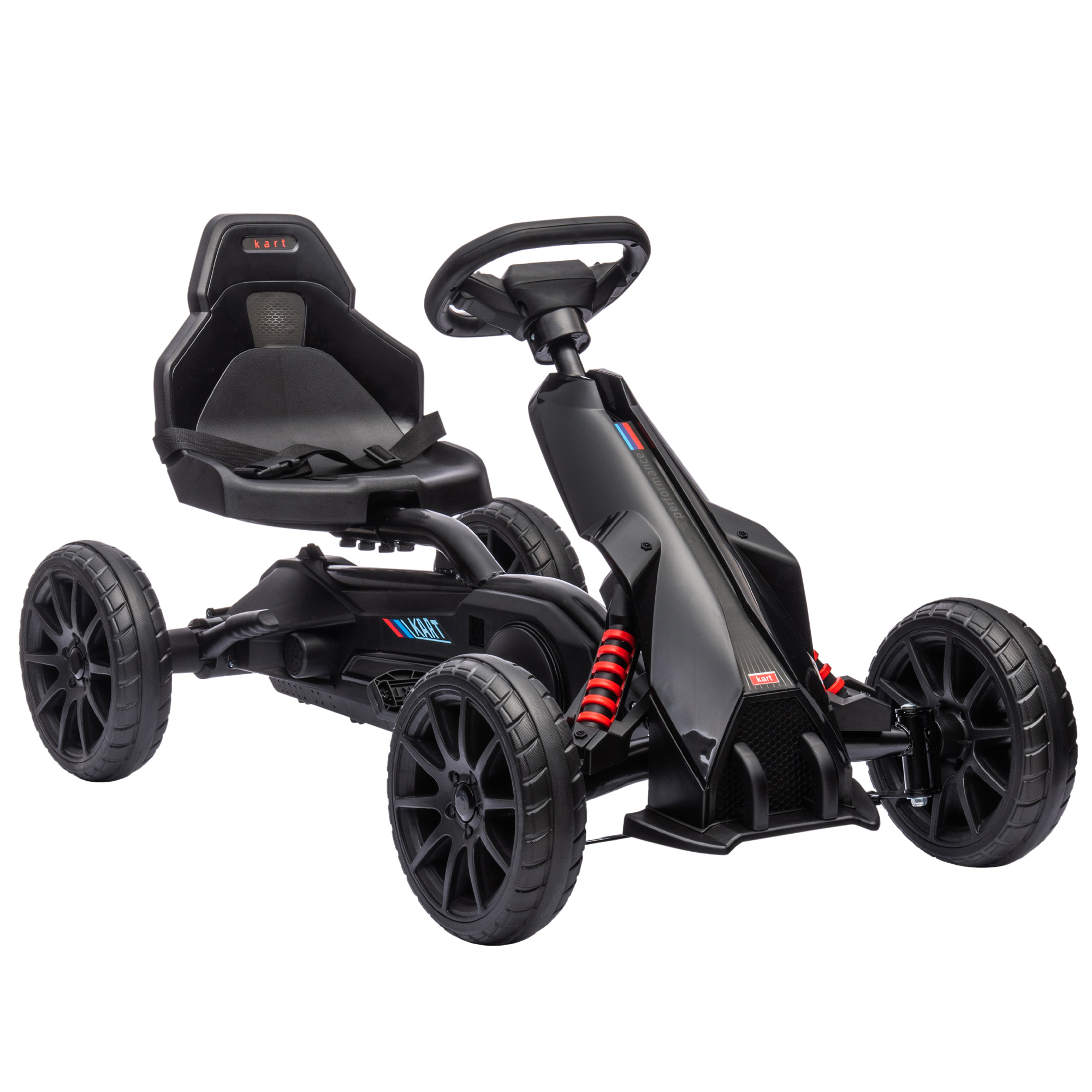 Karting, lasten ajoneuvo säädettävällä istuimella, polkuauto, polkuauto käsijarrulla, 3-8 vuotta, ulkokäyttöön, musta