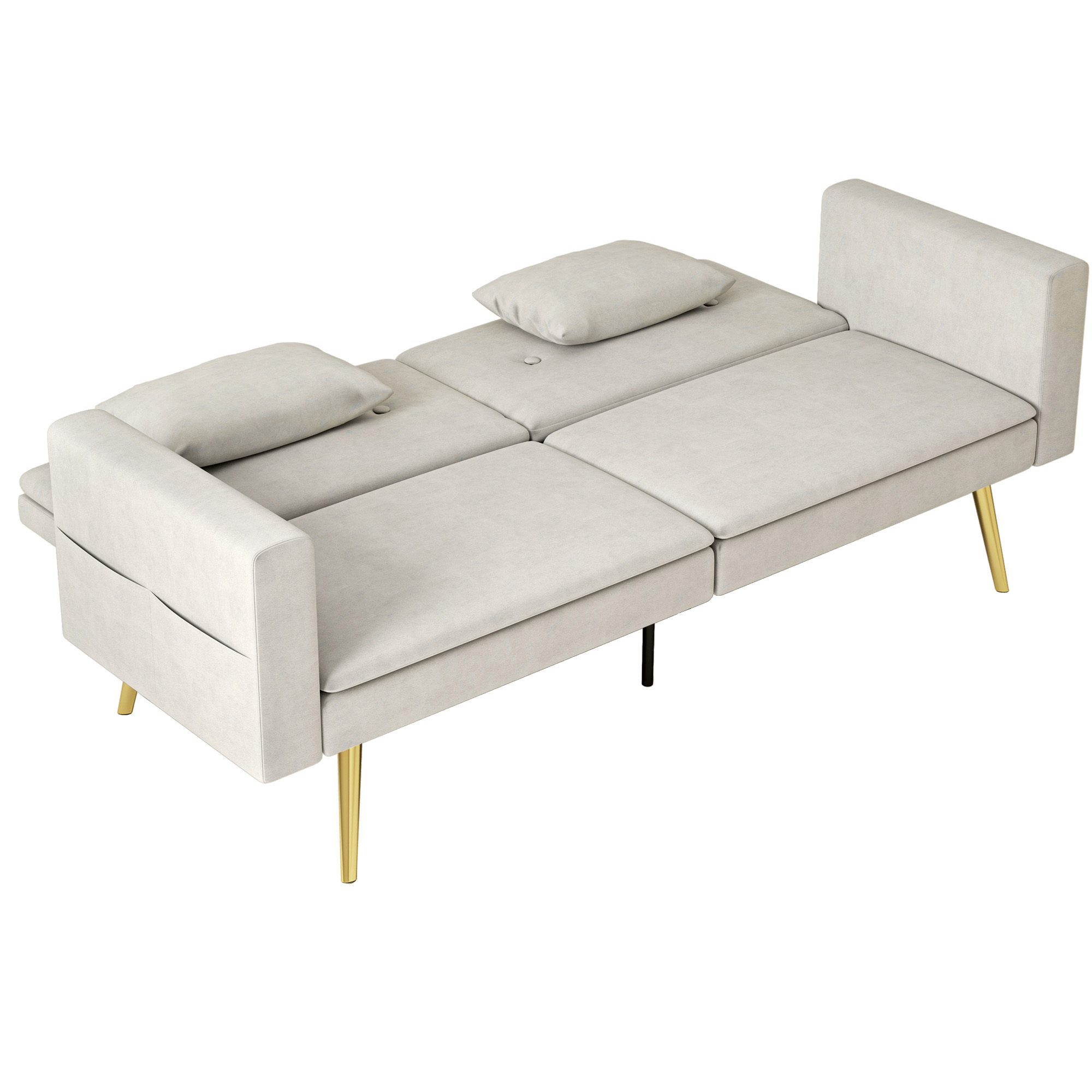2-istuttava vuodesohva, säädettävä selkänoja, pehmeät tyynyt, samettinen päällinen, olohuoneeseen, vierashuoneeseen, beige