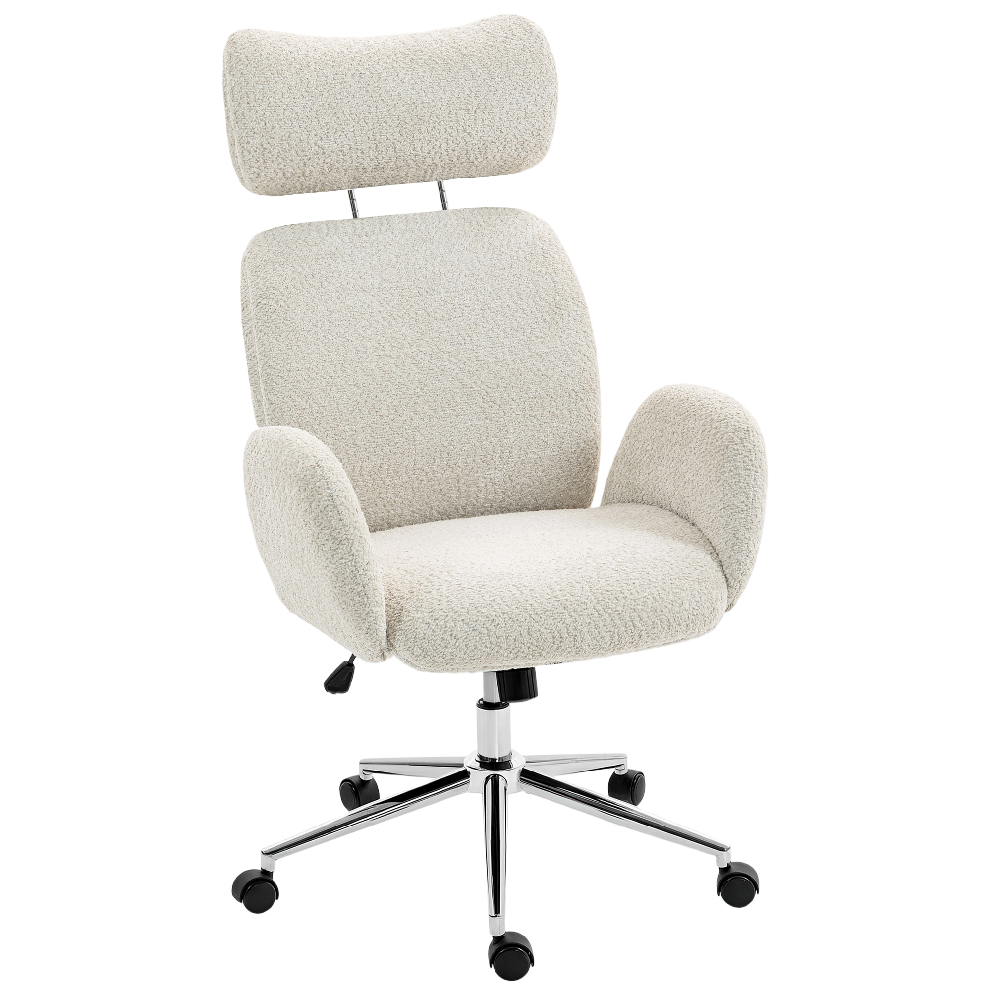 Toimistotuoli säädettävällä niskatukella, ergonominen työtuoli, kallistustoiminto, korkeussäädettävä, harmaanvalkoinen