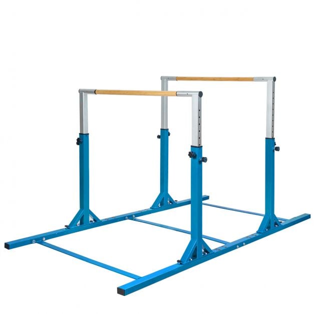 Reguleeritava kõrgusega laste võimlemiskang ja kahekordsed paralleelpuud koduseks treeninguks (250 x 132 x 140 cm), sinine