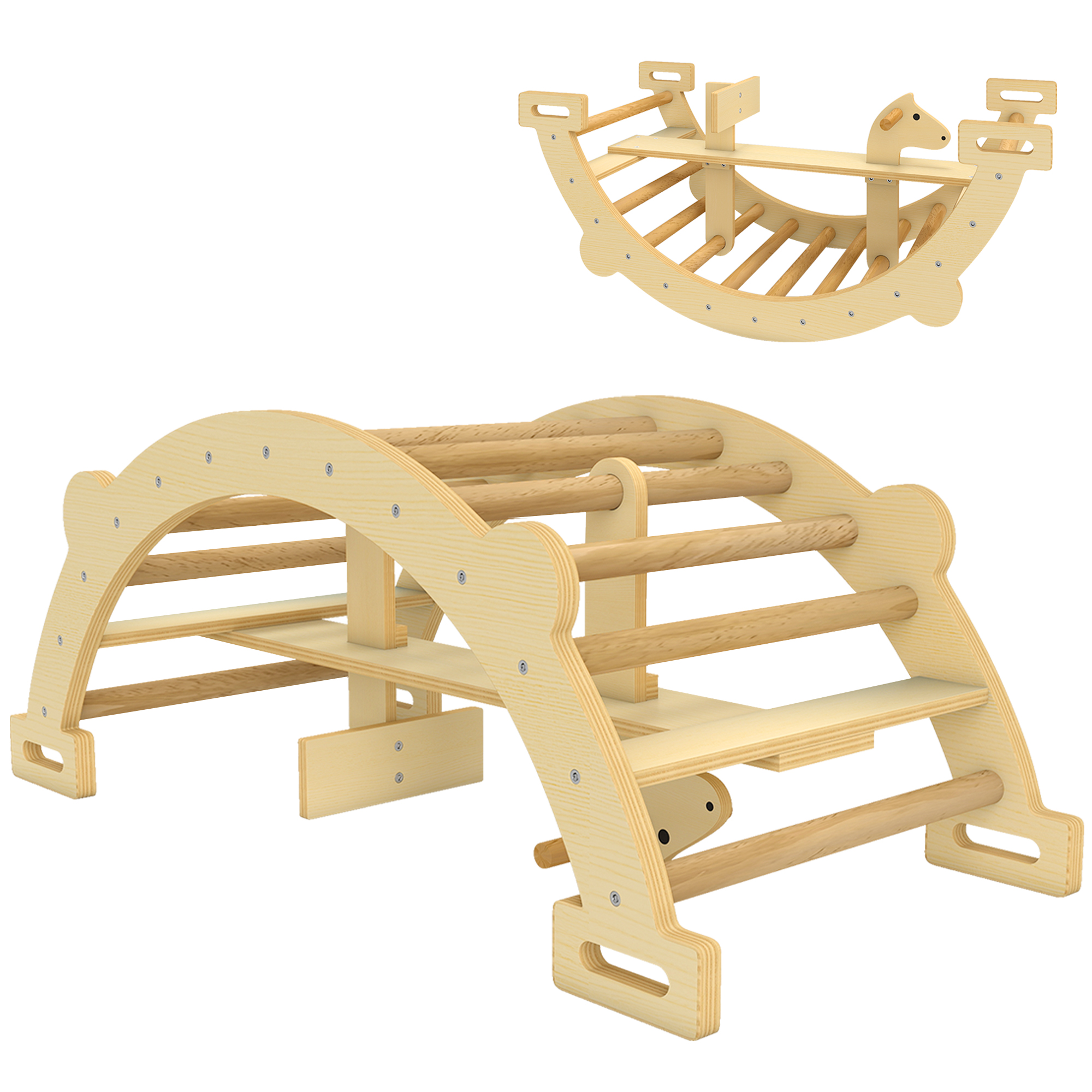 Montessori-kiipeilyteline sisäkäyttöön, 2-yhdessä puinen kiipeilykaari, lapsille 2-4 vuotta, 110x52x45 cm, luonnonpuu