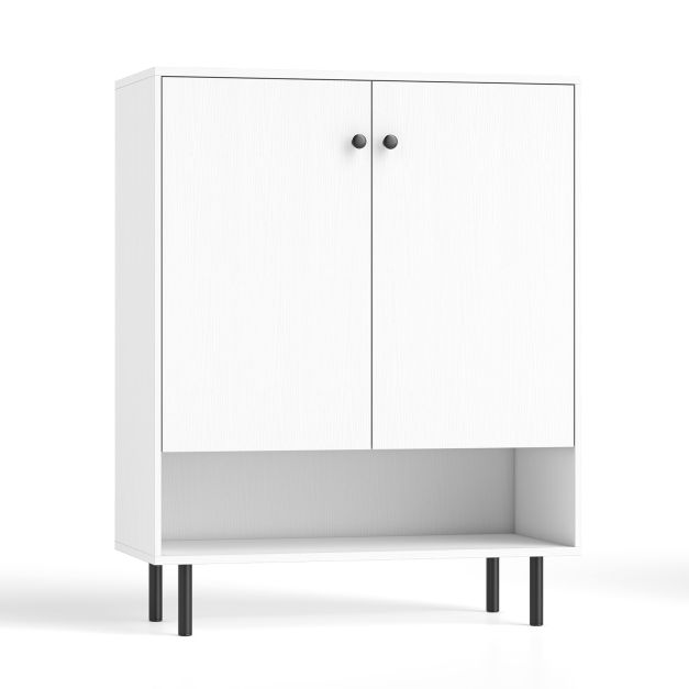 Reguleeritavate riiulite ja 2 uksega puidust madal elutoakummut ning universaalne puhvetkapp kööki (75 x 35 x 95 cm), valge