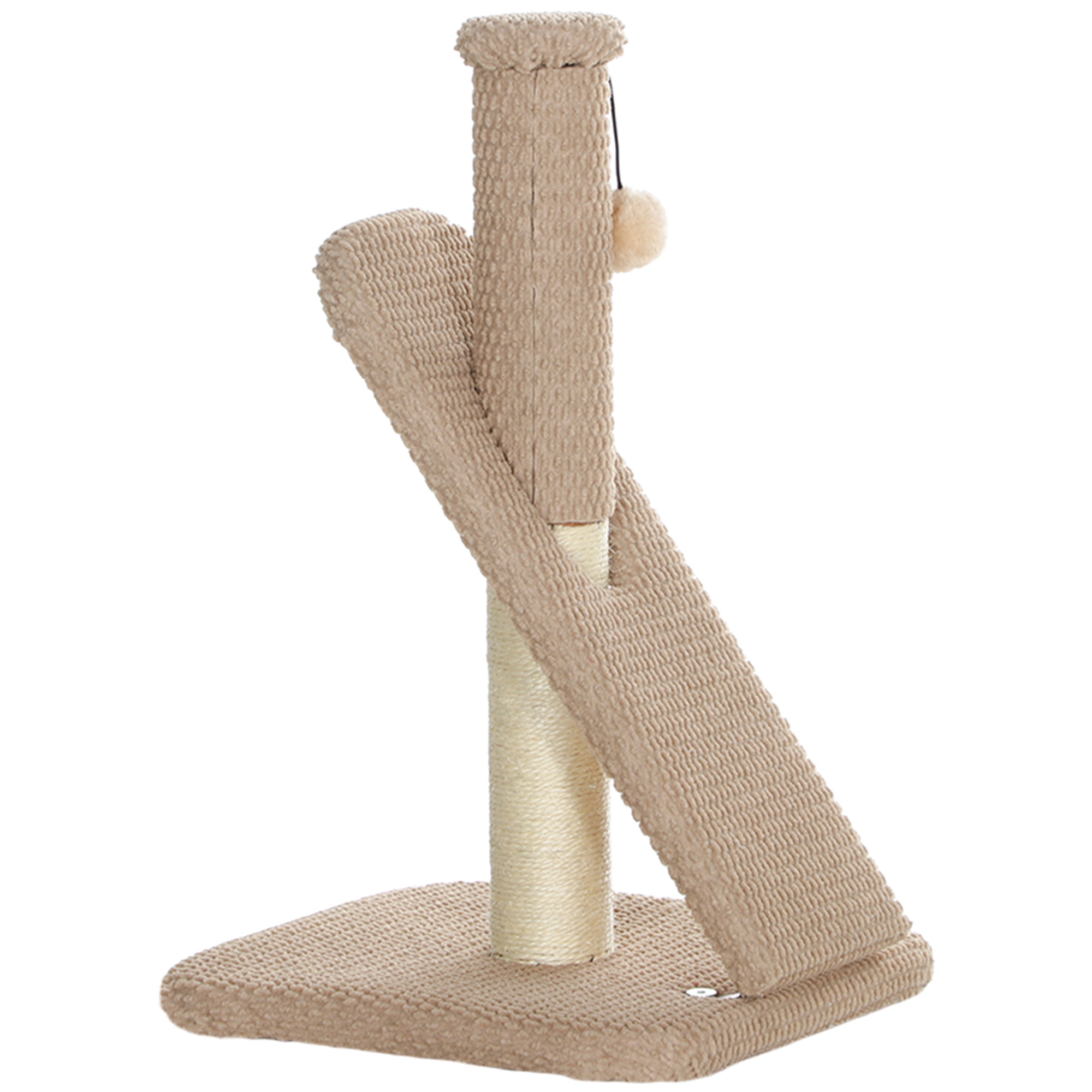Kissapuu raapimispuulla, leikkipallo, teksturoitu pinta/sisal, 54 cm, vaaleanruskea
