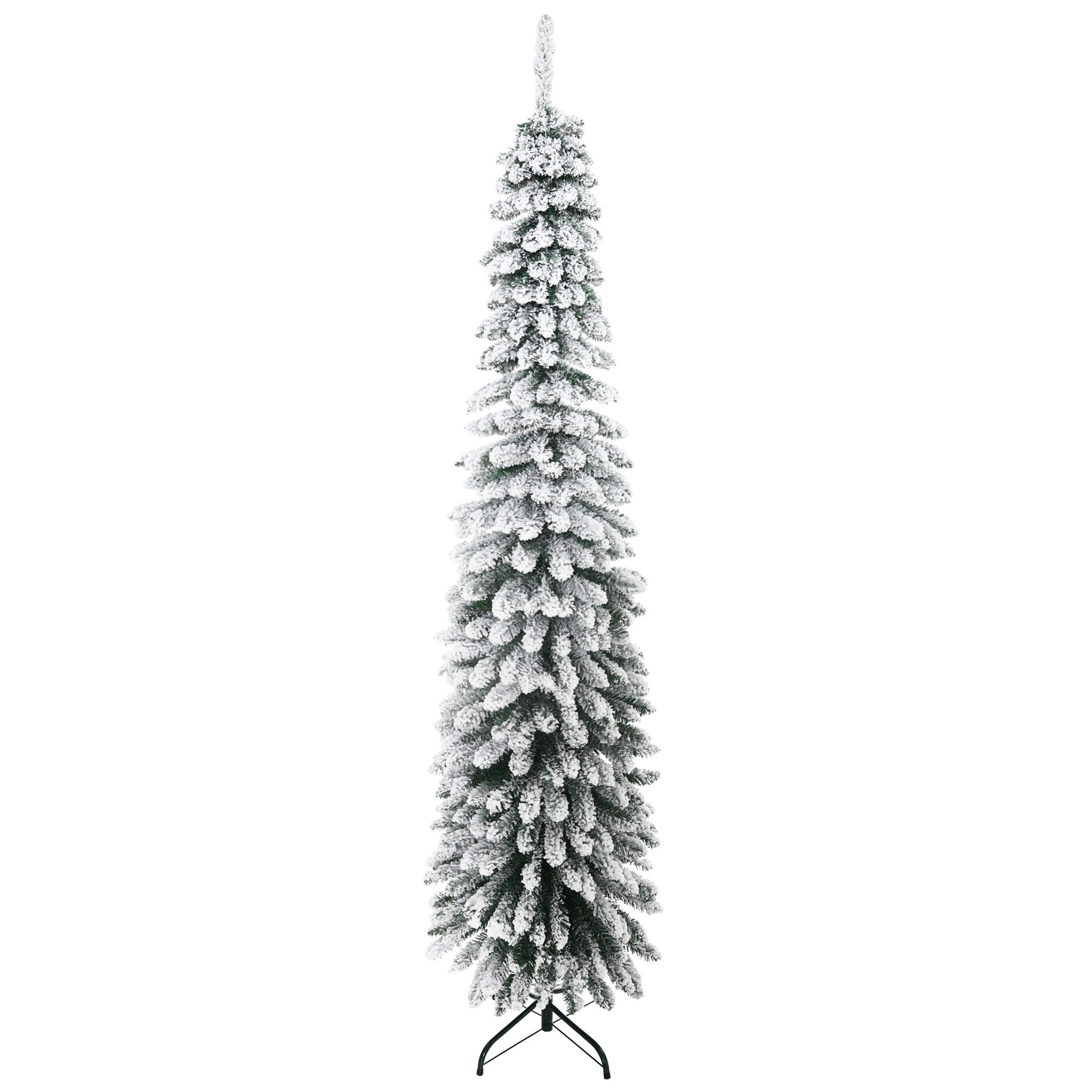 Keinotekoinen joulukuusi, lumen peittämä, kapea muotoilu, palonkestävä, 210 cm, vihreä/valkoinen