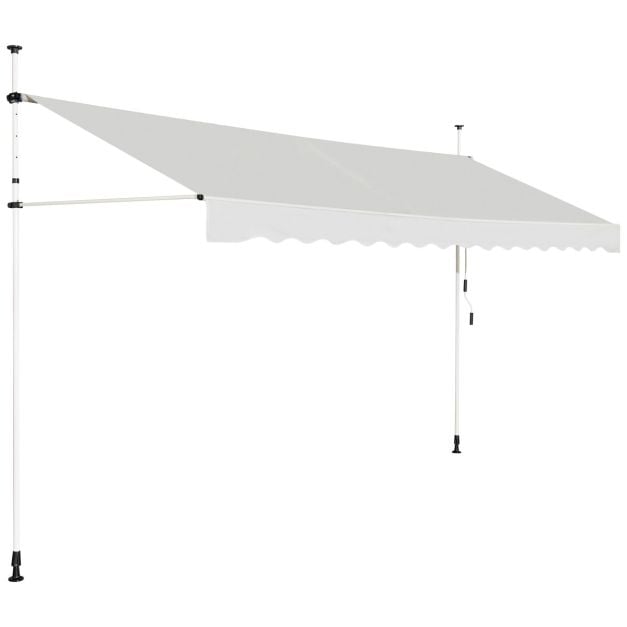 Parvekemarkiisi ja teleskooppinen aurinkoverho asennettuna ilman porausta, leveys 395 cm, korkeussäädettävä, beige