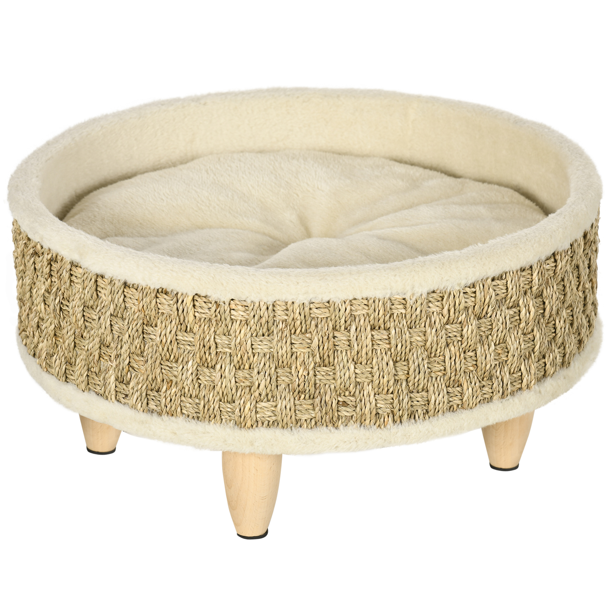 Lemmikkipeti kissoille ja koirille, meriheinä, pestävä tyyny, 48 cm x 48 cm x 24,5 cm, beige + khaki - luonnonvärinen