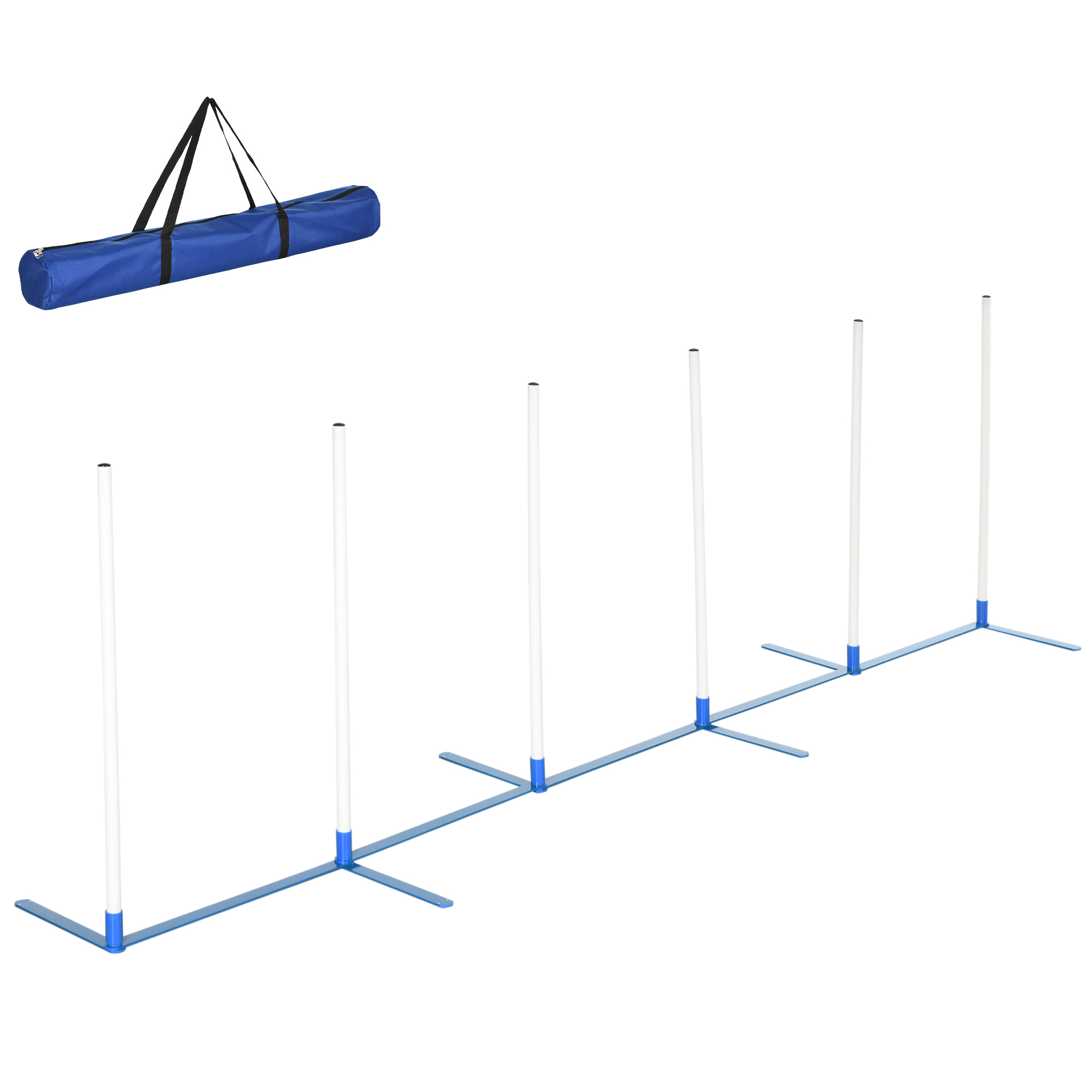 Agility-setti koirille, 6-osainen agility-väline koiran koulutukseen, kokoontaitettava, lukittuva aitasetti 6 pujottelukepillä, kantolaukku, koulutustarvikkeet, koordinaatioharjoittelu, agility-setti peleihin ja koulutukseen