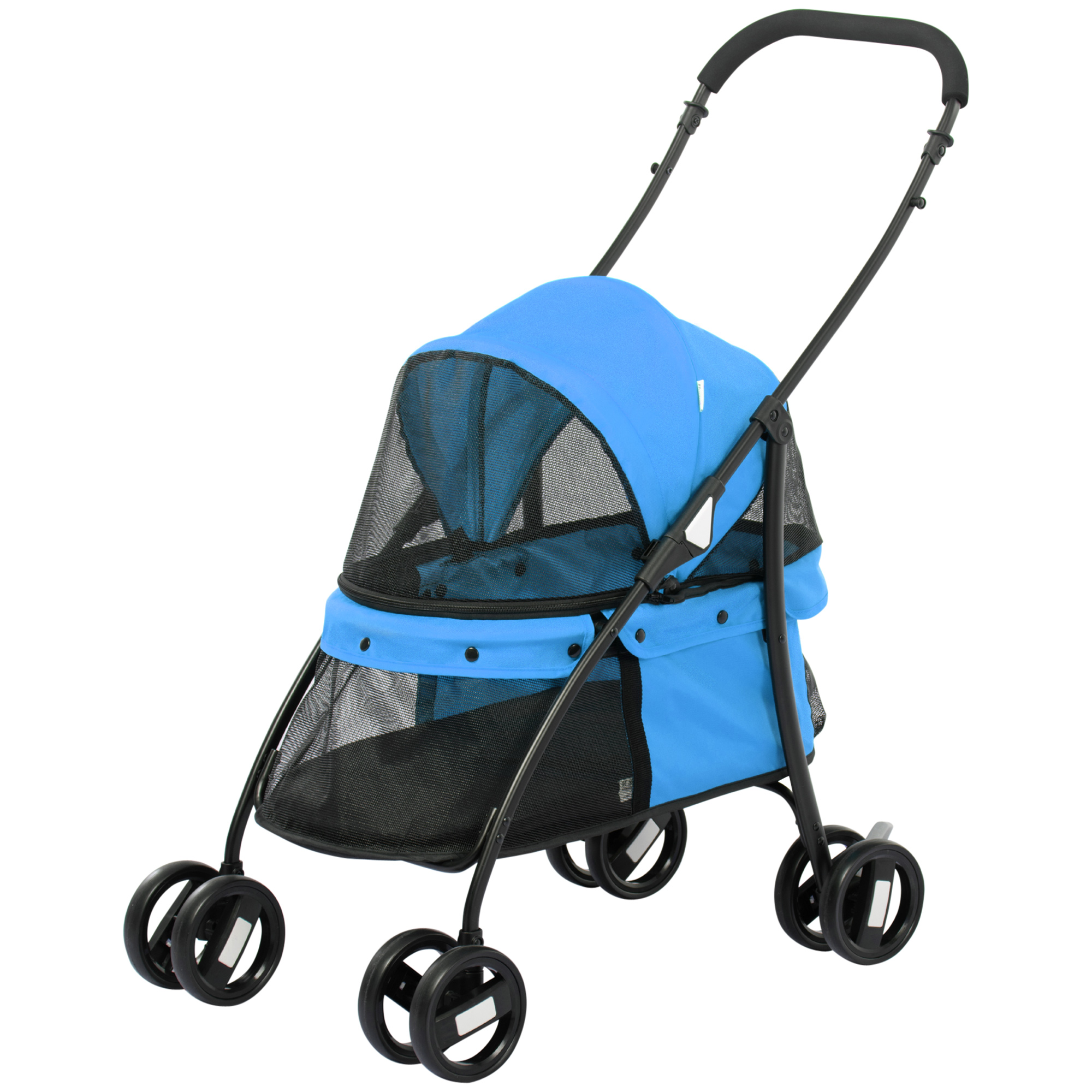 Koerakäru reguleeritava varikatusega võrgust aknaga lukuga terasest 82x47x97 cm sinine/must