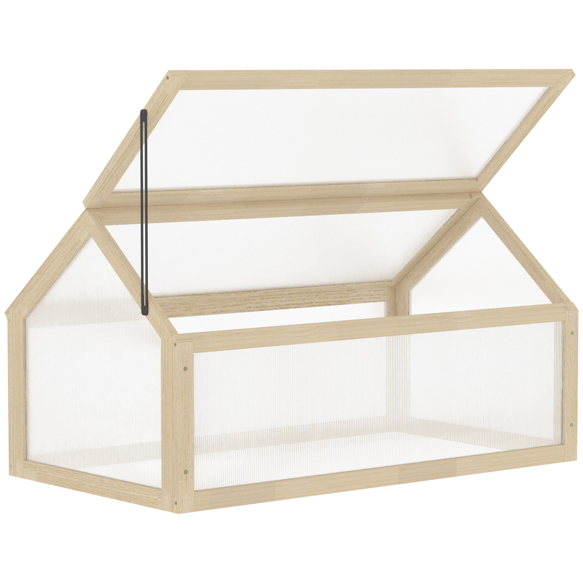 Minikasvihuone, kompakti puusta valmistettu kasvihuone, polykarbonaattilevyt, tuuletusaukko, 90 x 52 x 49,5 cm, luonnonvärinen