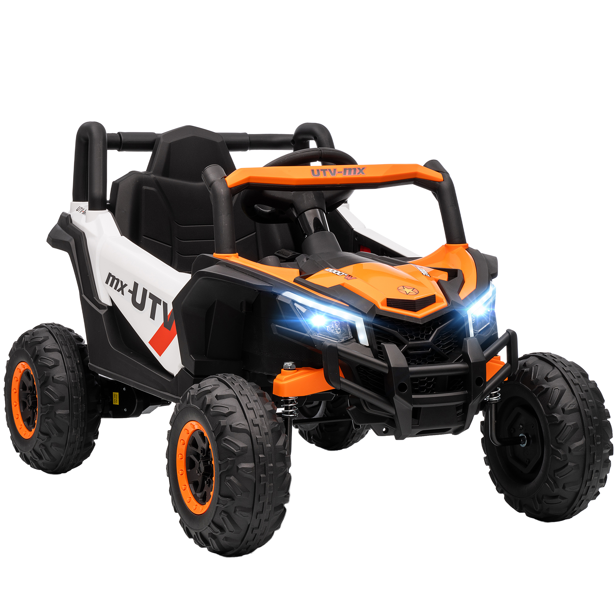 12V elektriauto lastele puldiga turvavöö signaal LED-tuled USB-port 3-5 aastat oranž