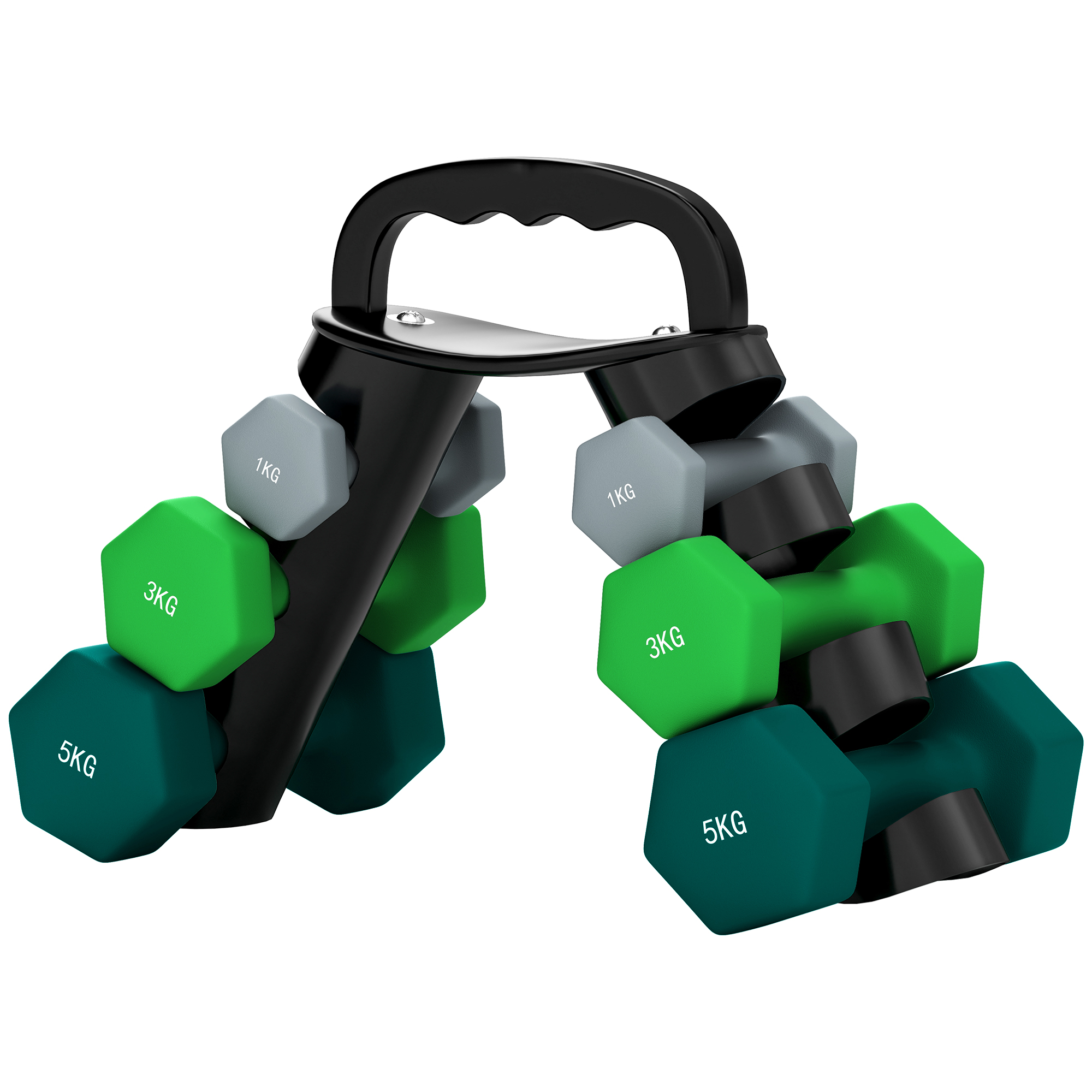 Hantlite komplekt hoiurestiga 6 hantli komplekt treeninguks 2 x 1kg 2 x 3kg 2 x 5kg
