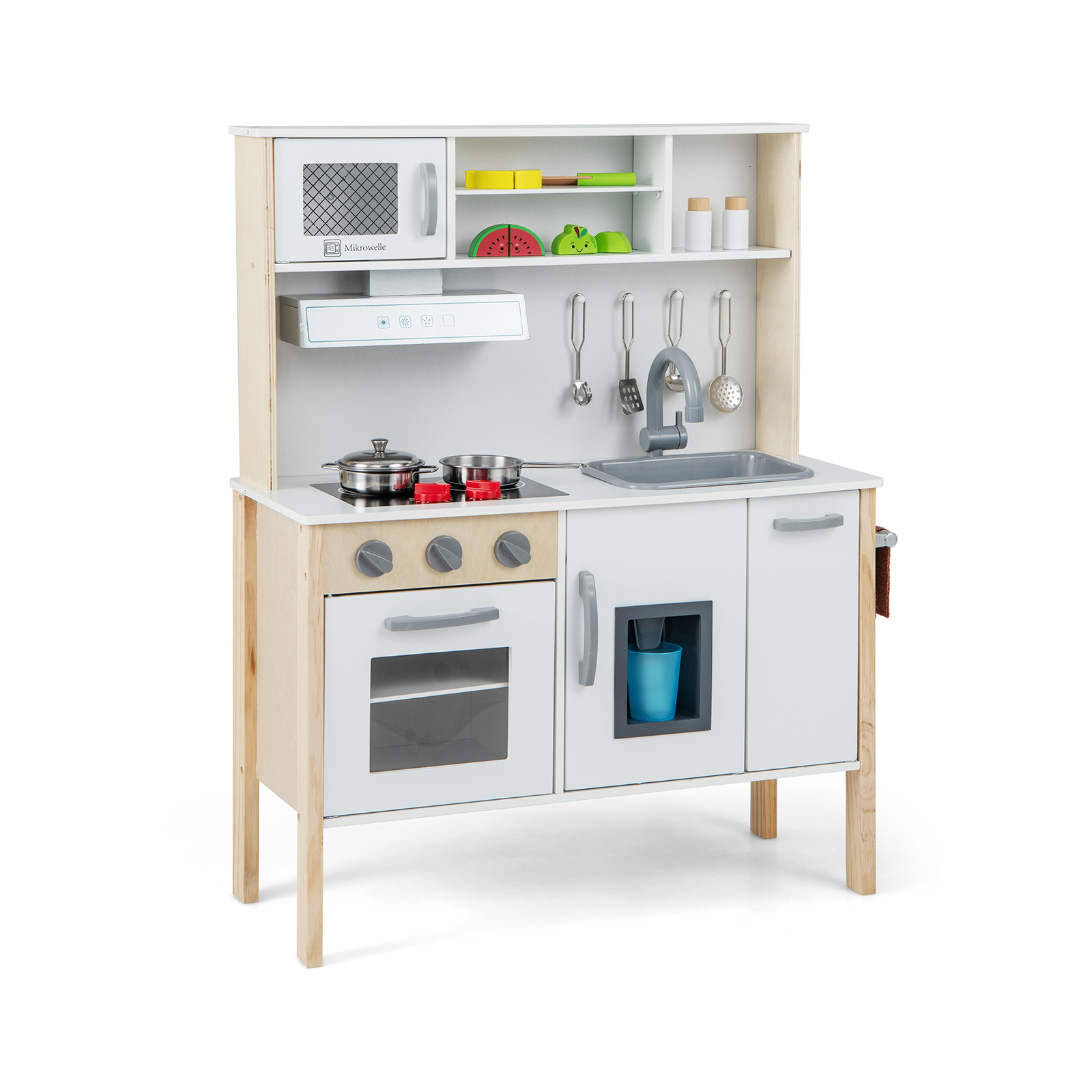 Puinen leikkikeittiösetti taaperoille - valkoinen