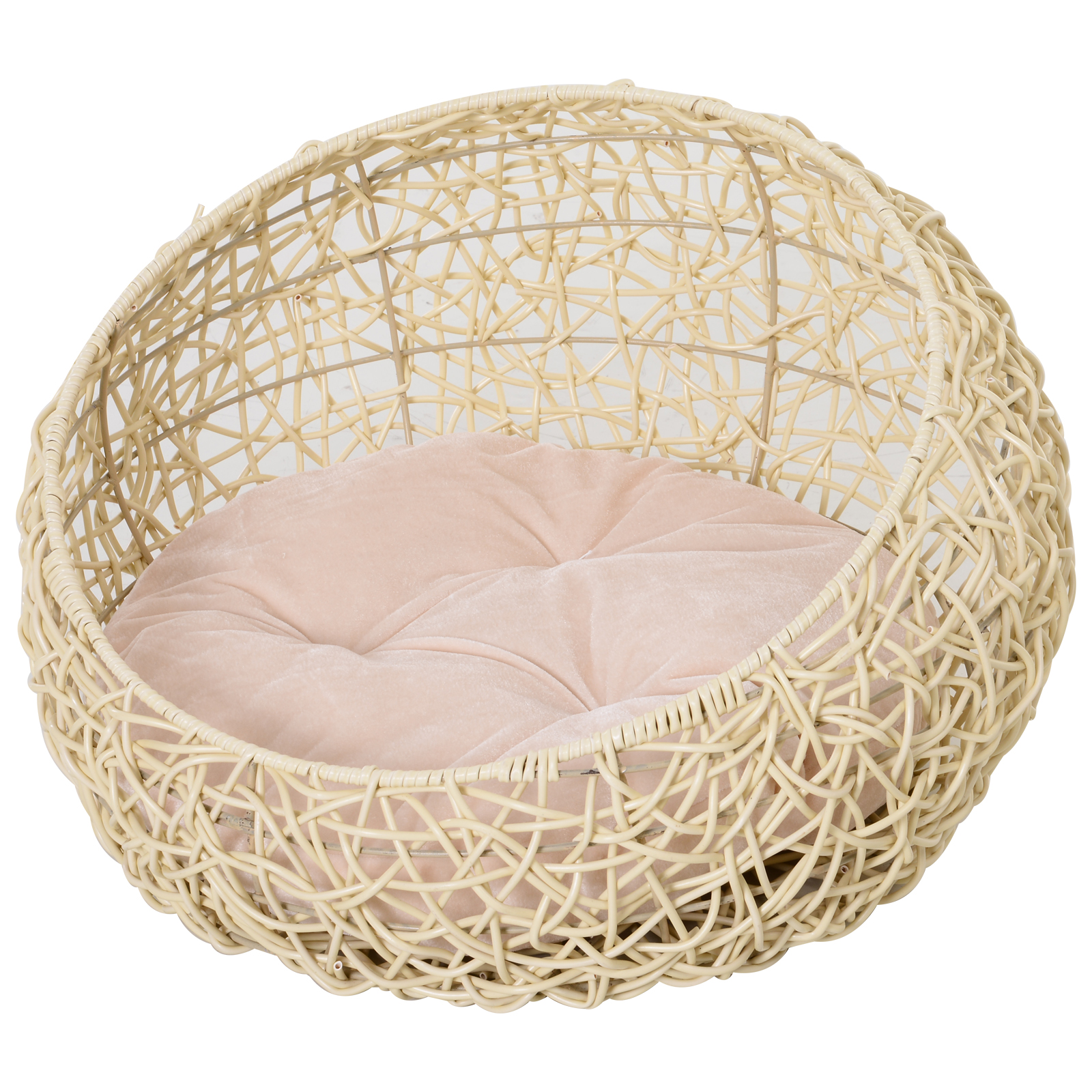 Rottinki-kissanluola, kissanpeti, kissankoppi tyynyllä, kissateltta, lemmikkikoppi kissoille ja koirille, beige, Ø56 x 35 cm