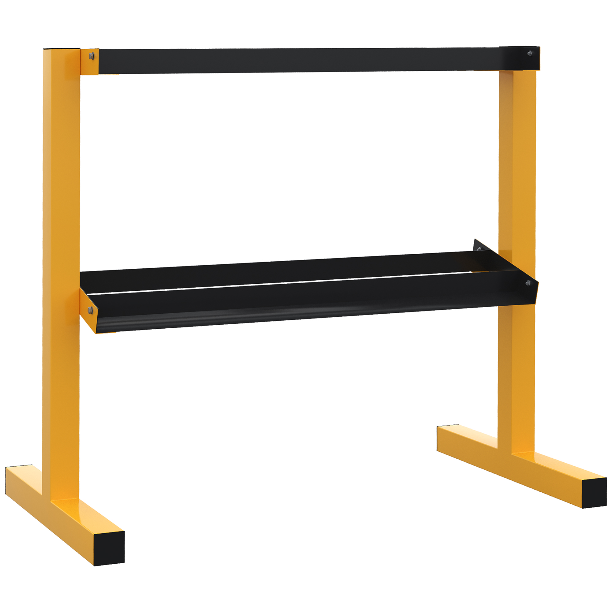 Levytankoteline käsipainoille, jopa 270 kg, 2 hyllyä, teräsrunko, keltainen, 92,5 x 50,5 x 80,5 cm