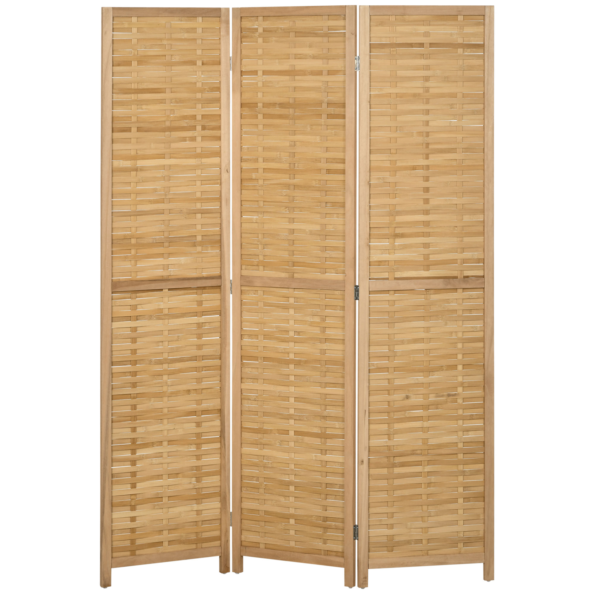 Huoneenjakaja, taittuva väliseinä, näkösuoja, bambu, 3-osainen, 120 cm x 170 cm x 1,8 cm, luonnonvärinen